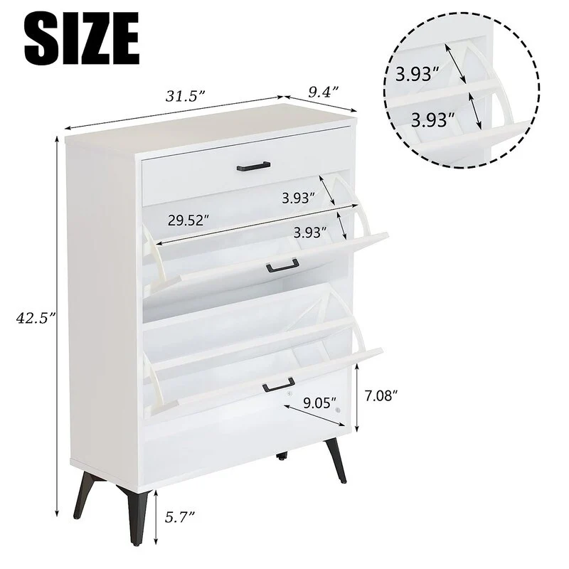 Grondin Modern Contemporary Entryway Shoe Cabinet with Drawers, Interior Adjustable/Removable Panel and Bottom Open Shelf