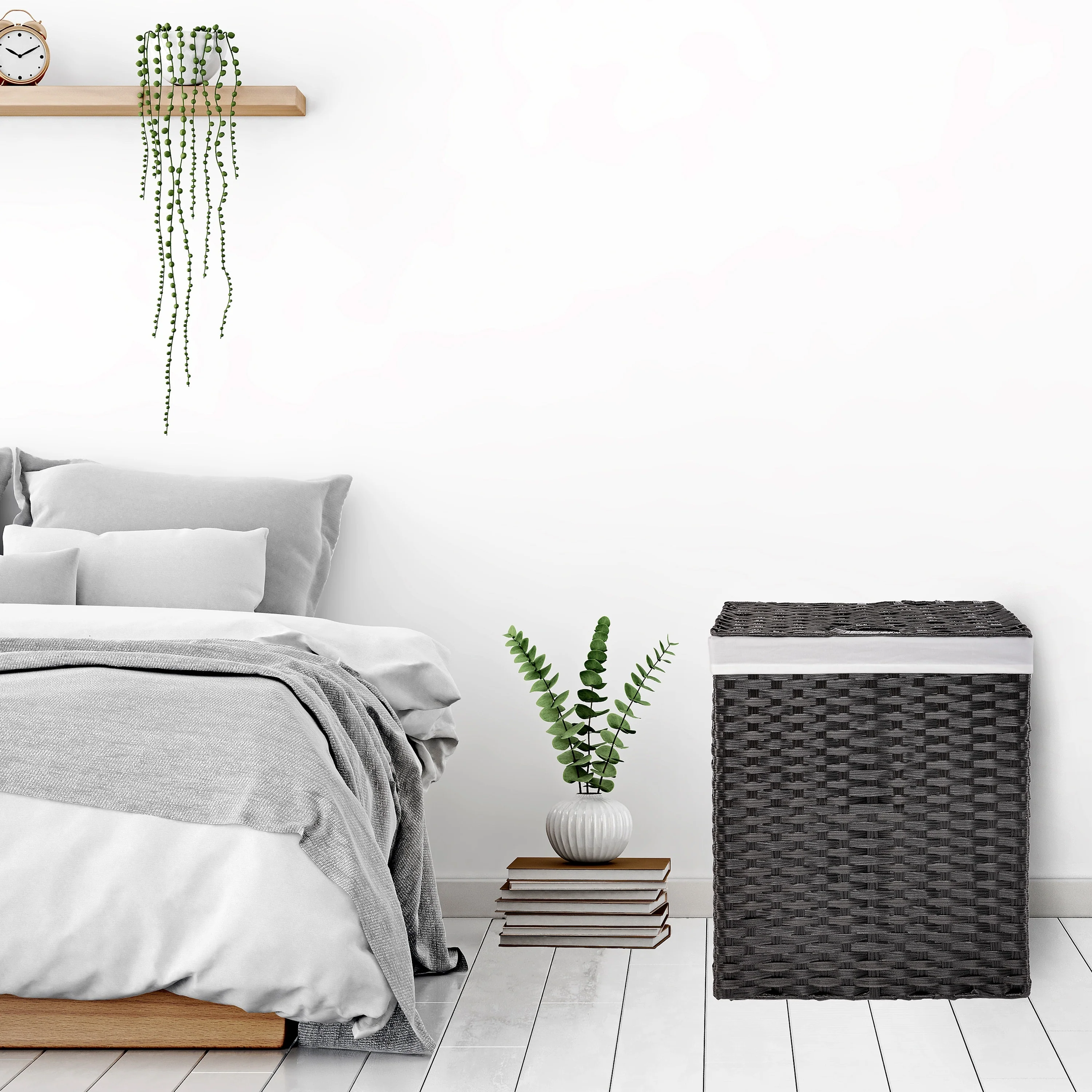 Seville Classics Lidded Foldable Portable Rectangular Laundry Hamper Basket with Washable Liner