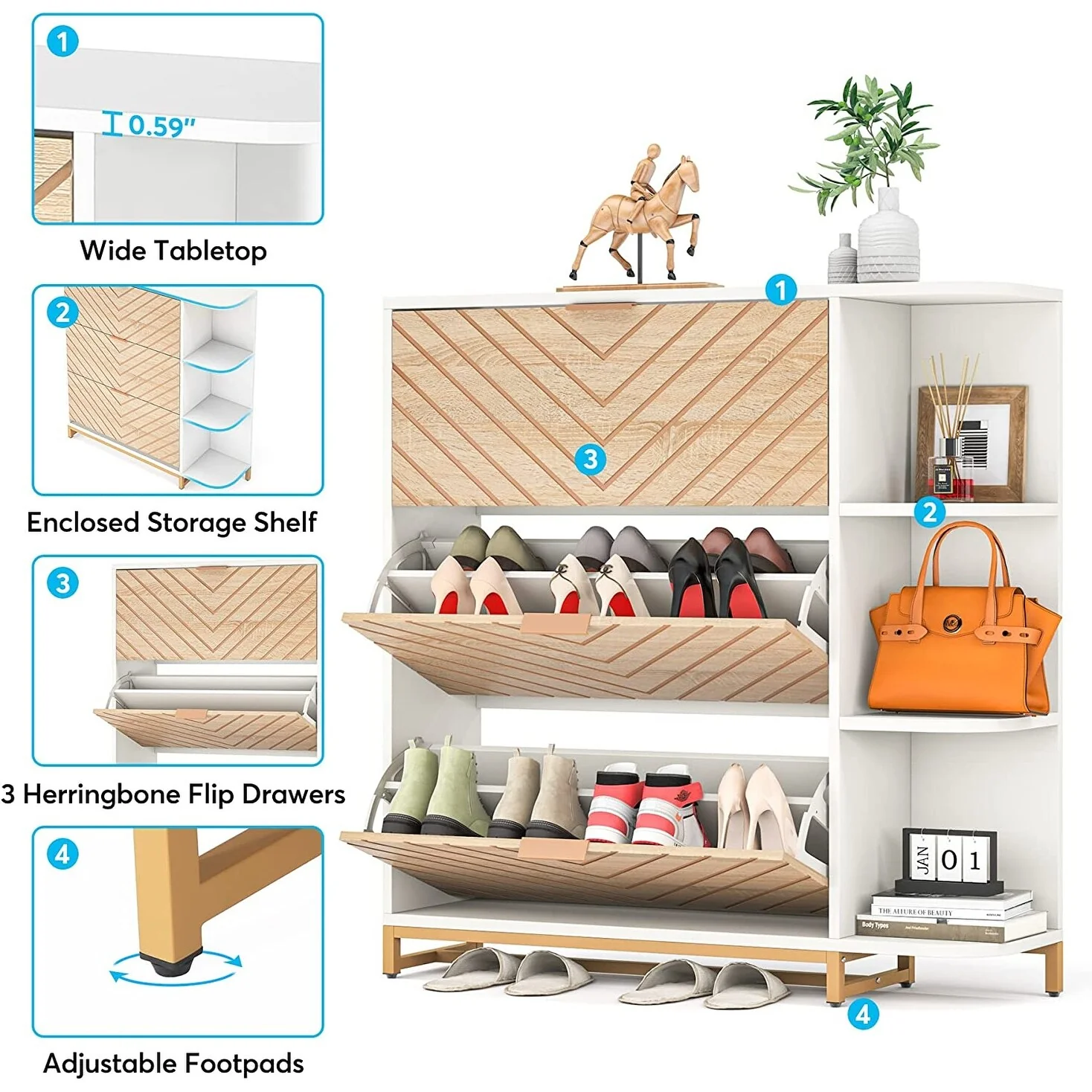 Shoe Cabinet, 24 Pair Shoes Storage Cabinet with Doors and Shelves