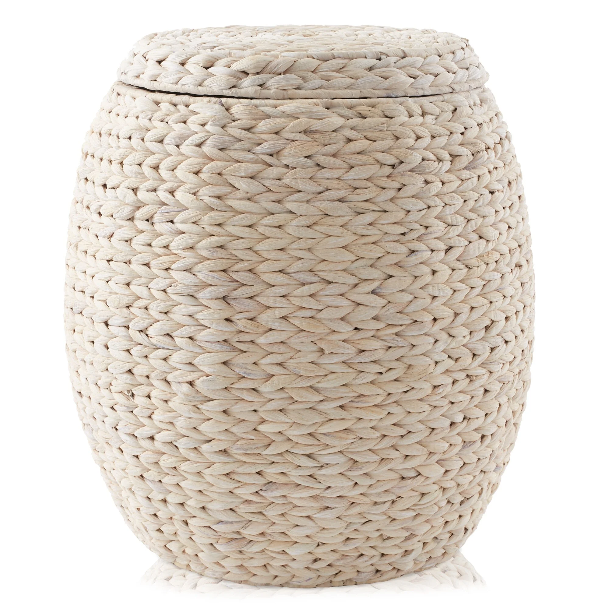 Round Water Hyacinth Storage BasketHamper with Lid