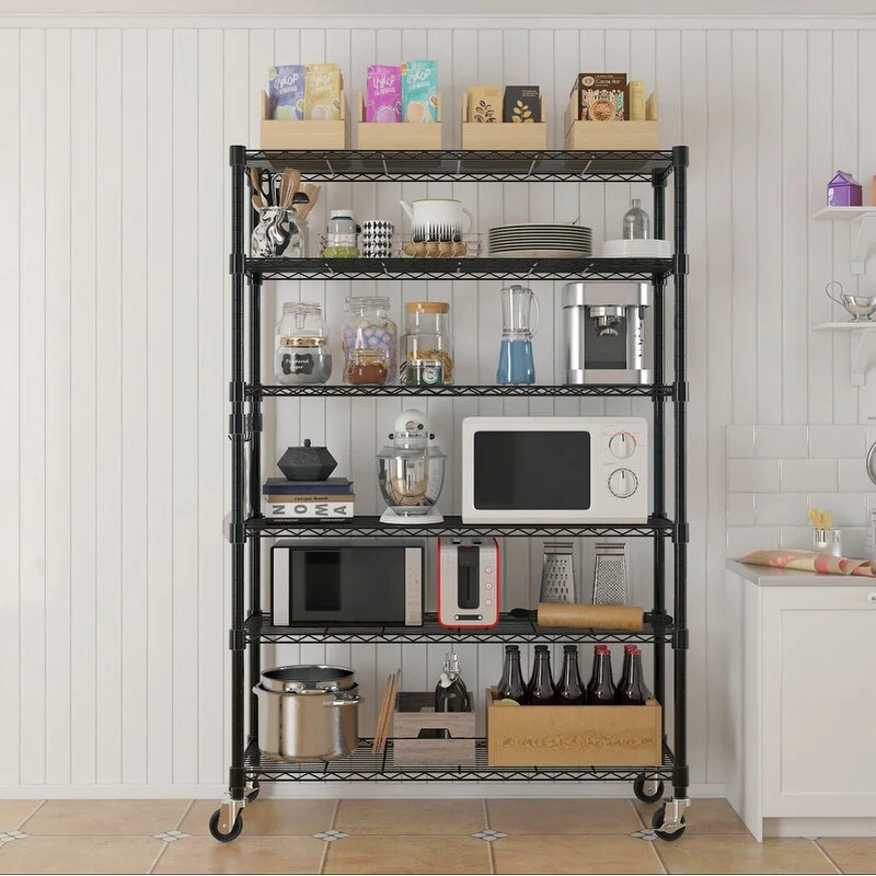 6-Tier NSF-Certified Steel Wire Shelving Rck with Wheels