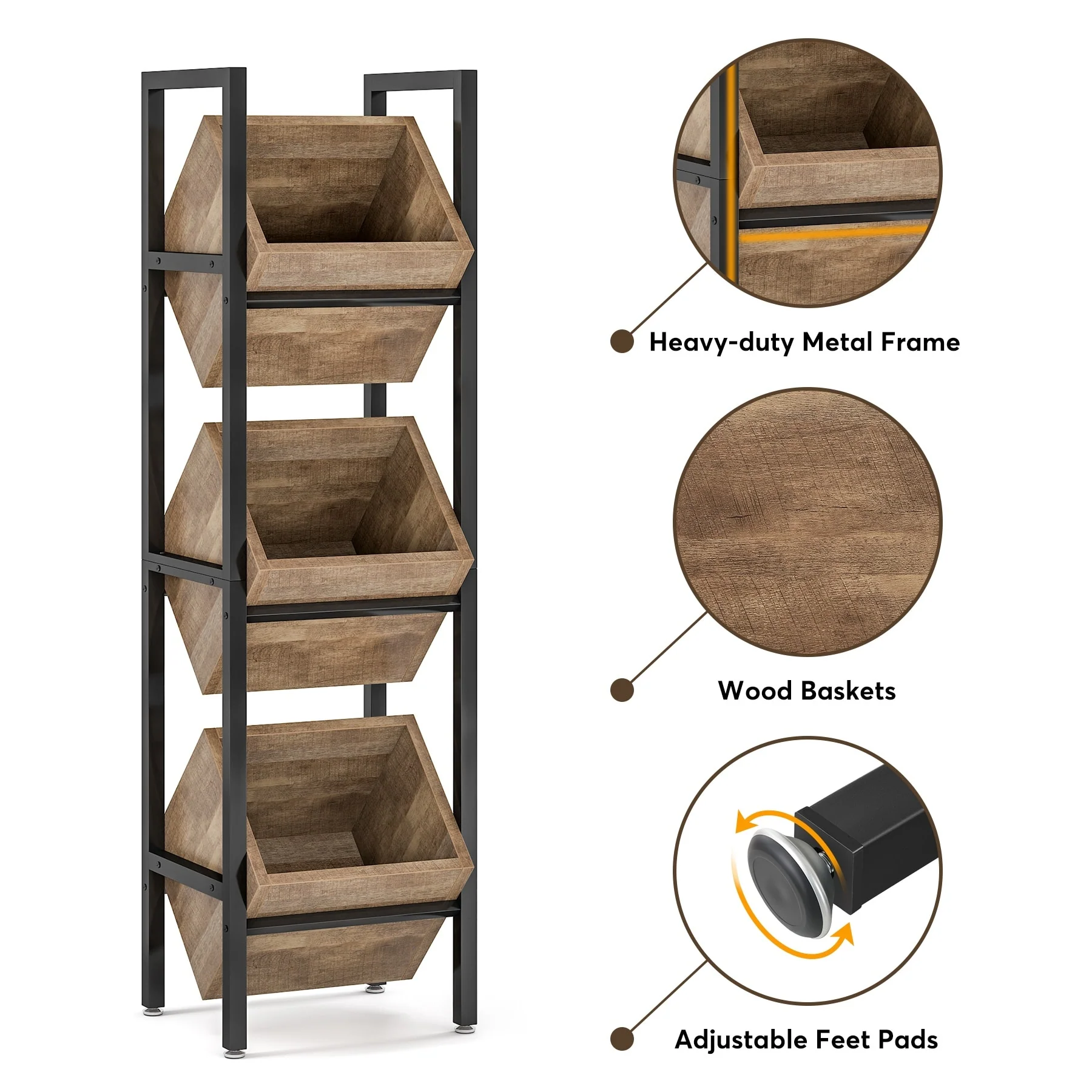Vertical Standing Basket Storage Tower for Kitchen Bathroom Living Room