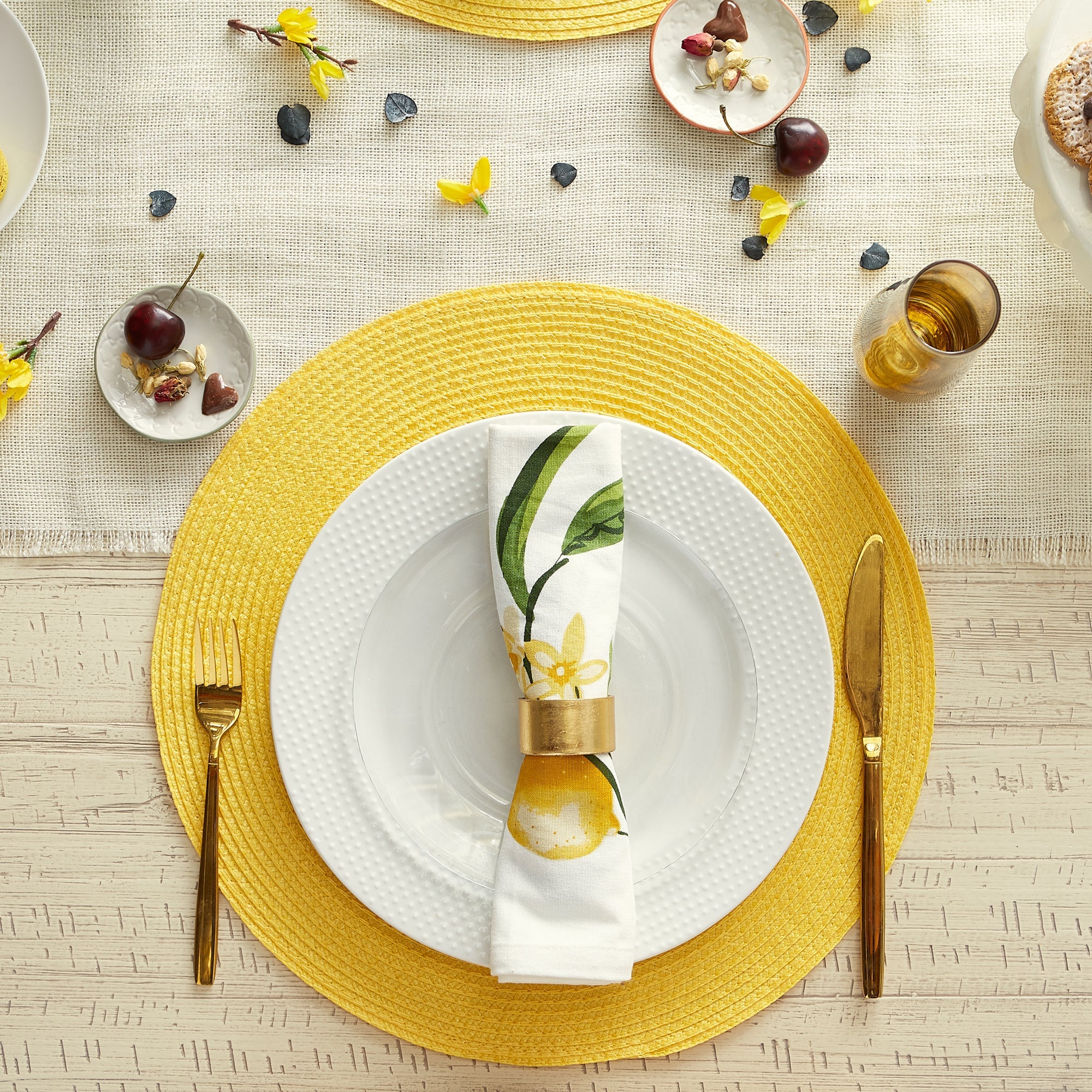Yellow Round Woven Placemats, Set Of 6