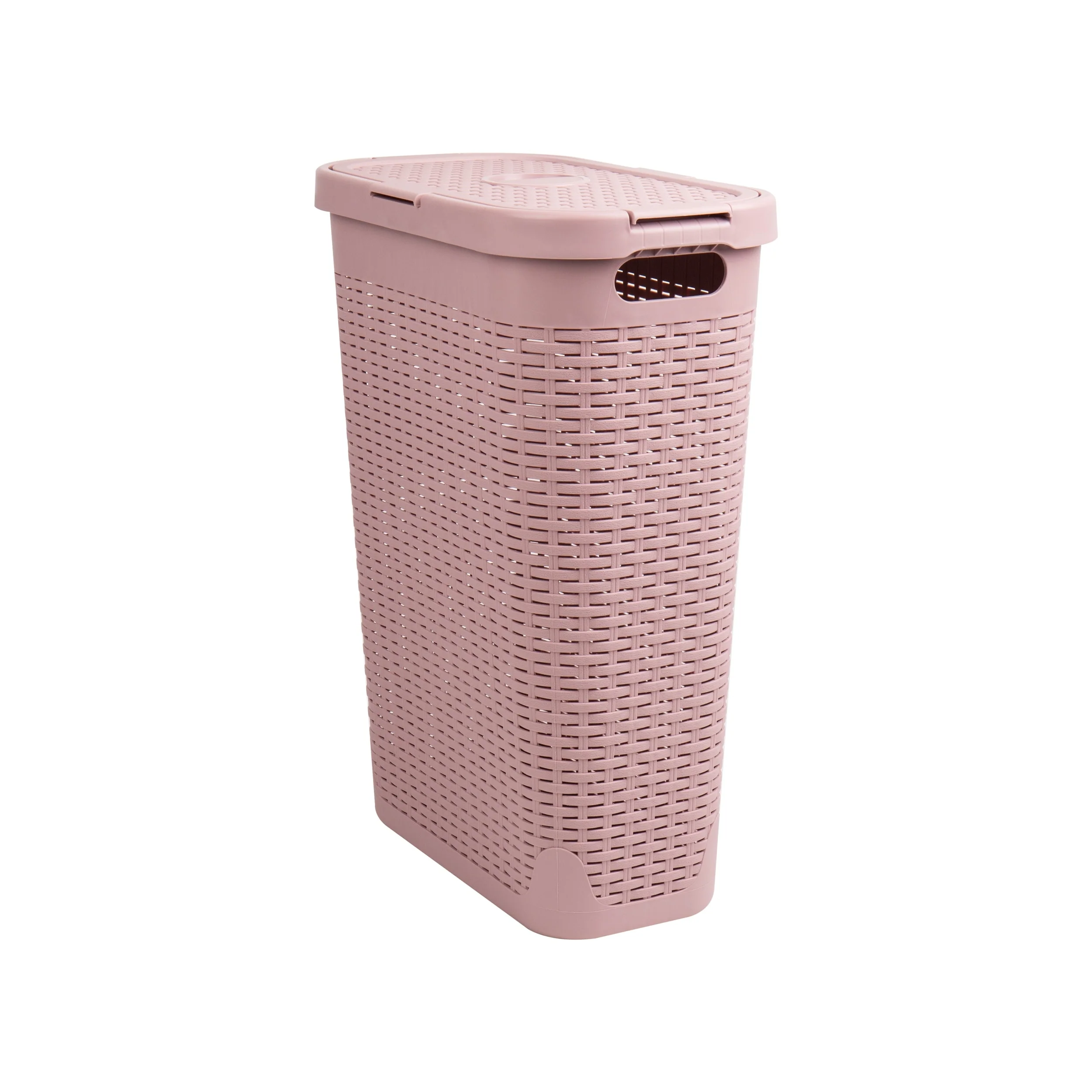 Mind Reader 40L Slim Laundry Hamper, Clothes Basket, Lid, Wicker Design, Plastic, 18