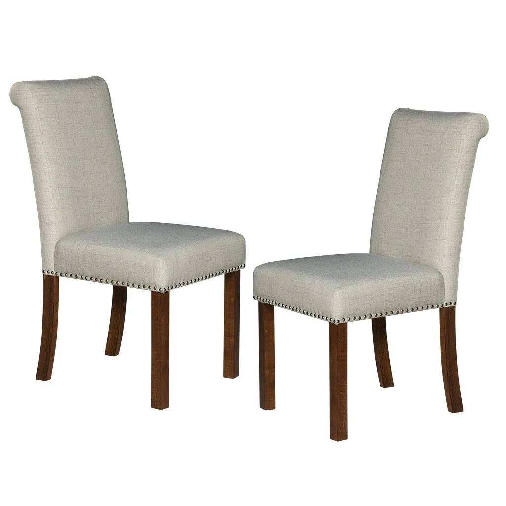 Upholstered Dining Chair with Nailhead Trim and Rolled Back, Set of 2