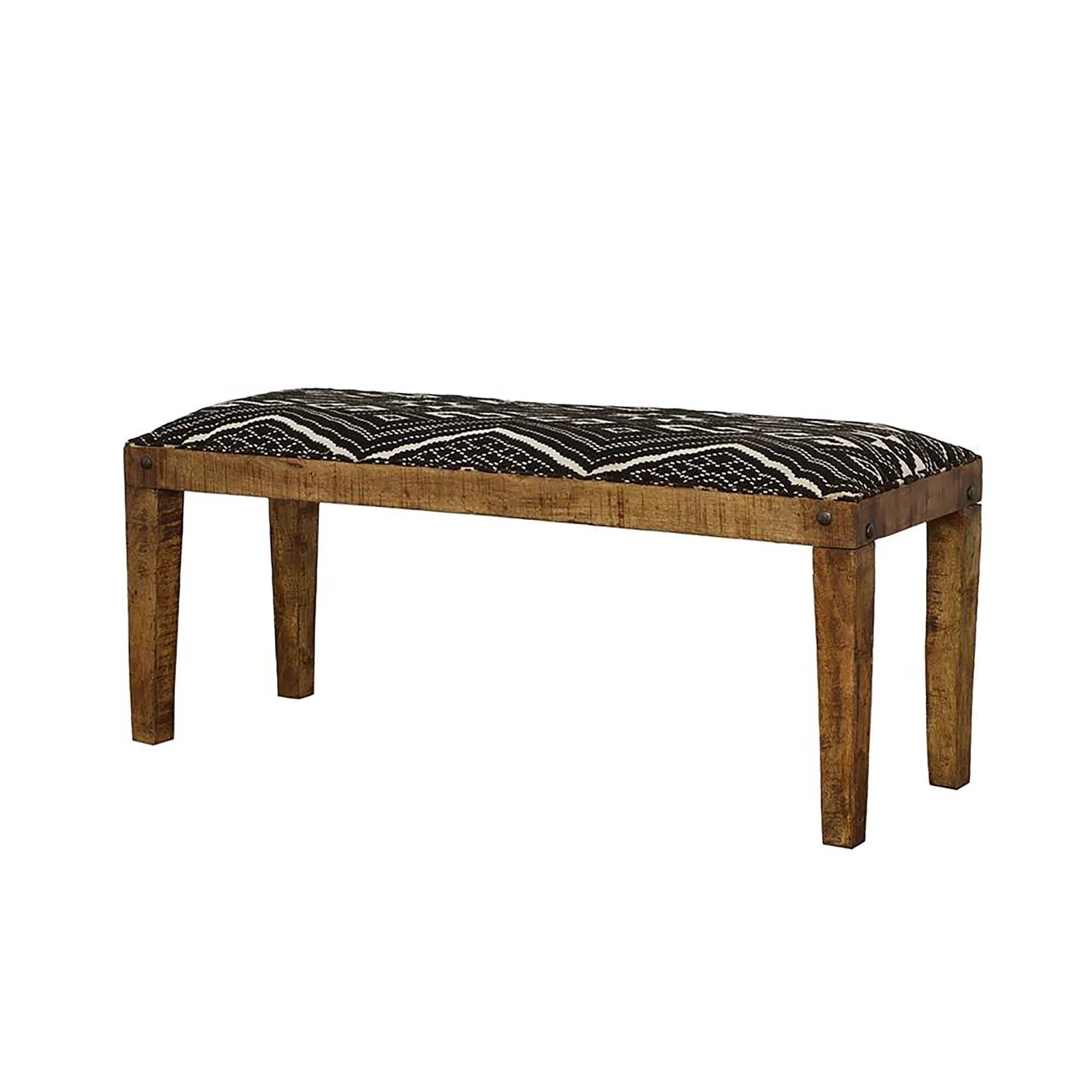 Upholstered Bench with Tapered Legs and Geometric Pattern Seat