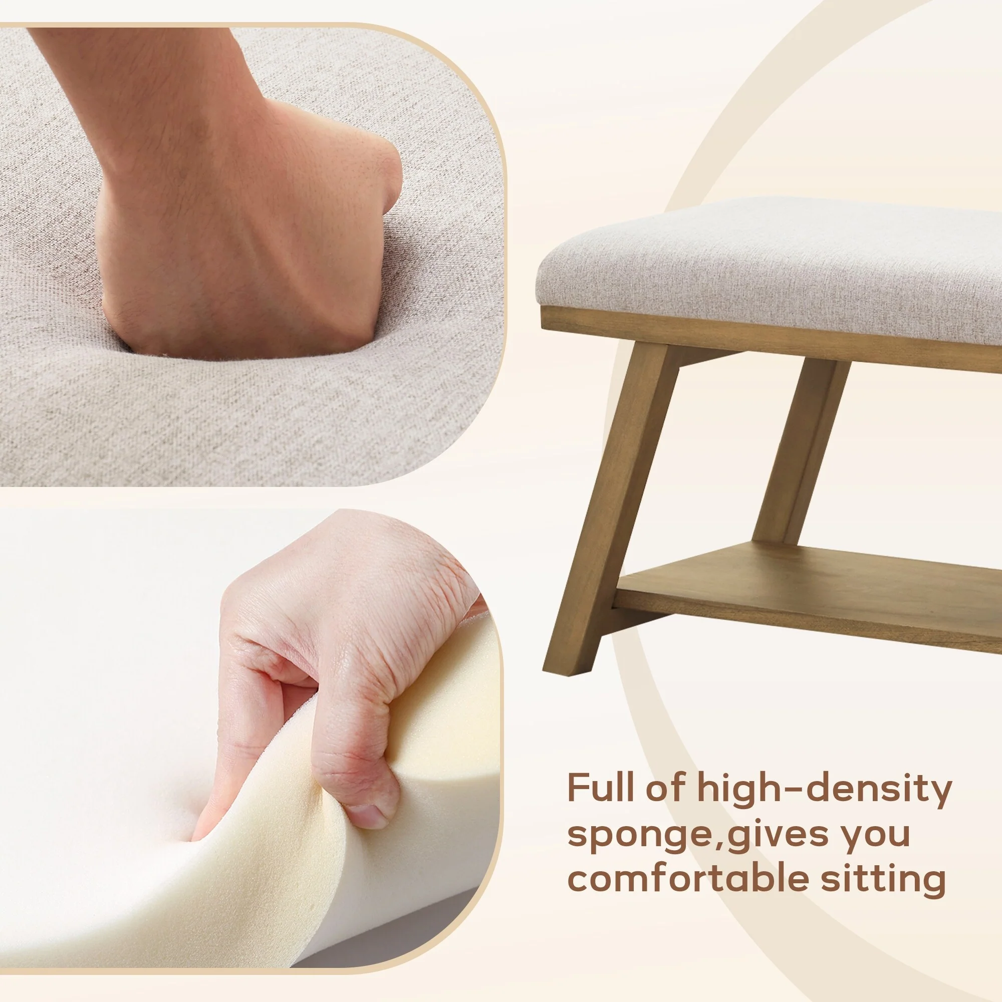 Solid Wood Shoe Bench with Cushion Entryway Shoe Bench