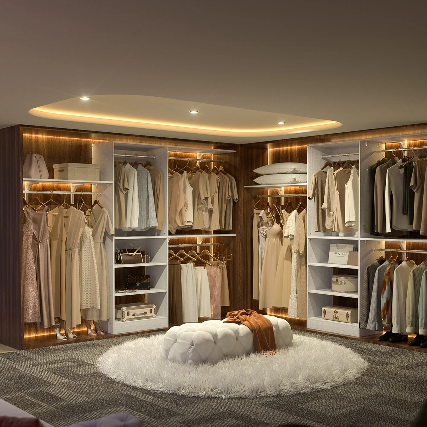 Rackcog 20-96'' W Closet System Starter Kit, Sturdy DIY Closet Organizer with 3 Winged Storage Shelves