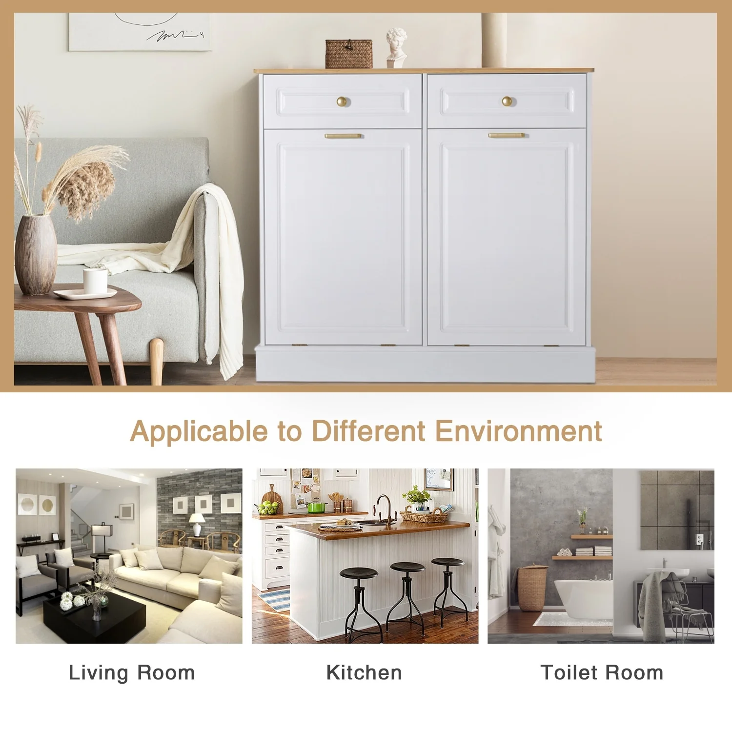 Eclife Double Tilt Out Trash Cabinet Dual Wooden Kitchen Island Recycling Cabinet Trash Can