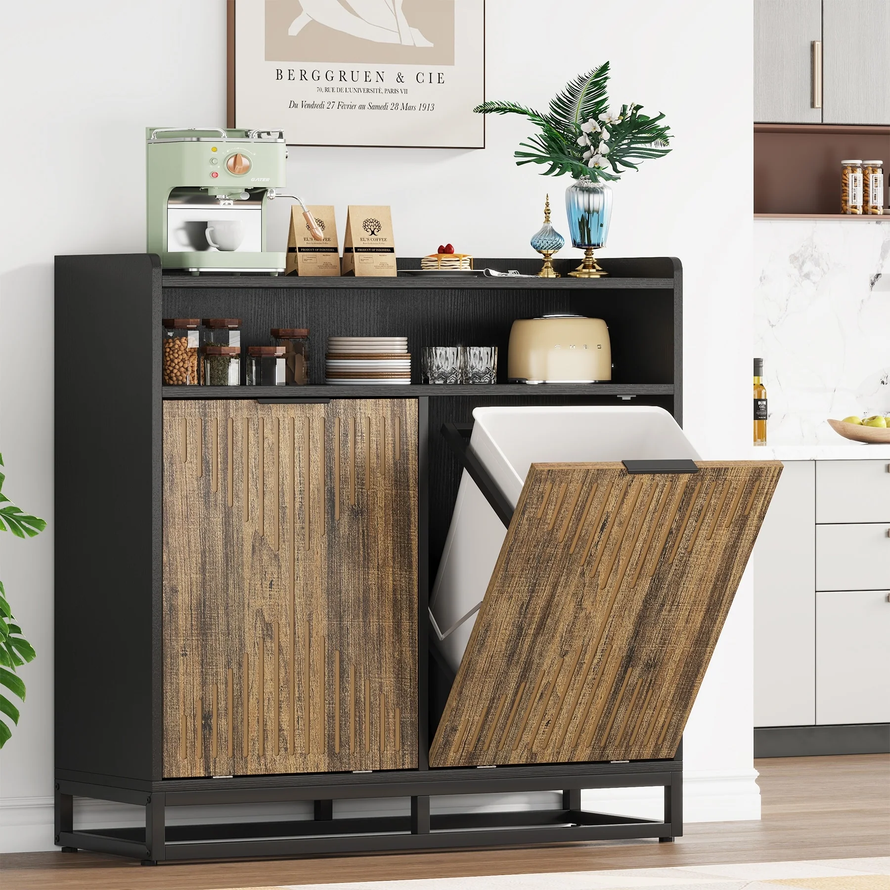 Double Tilt Out Trash Can Cabinet for Kitchen, 10 Gallon Recycling Cabinet
