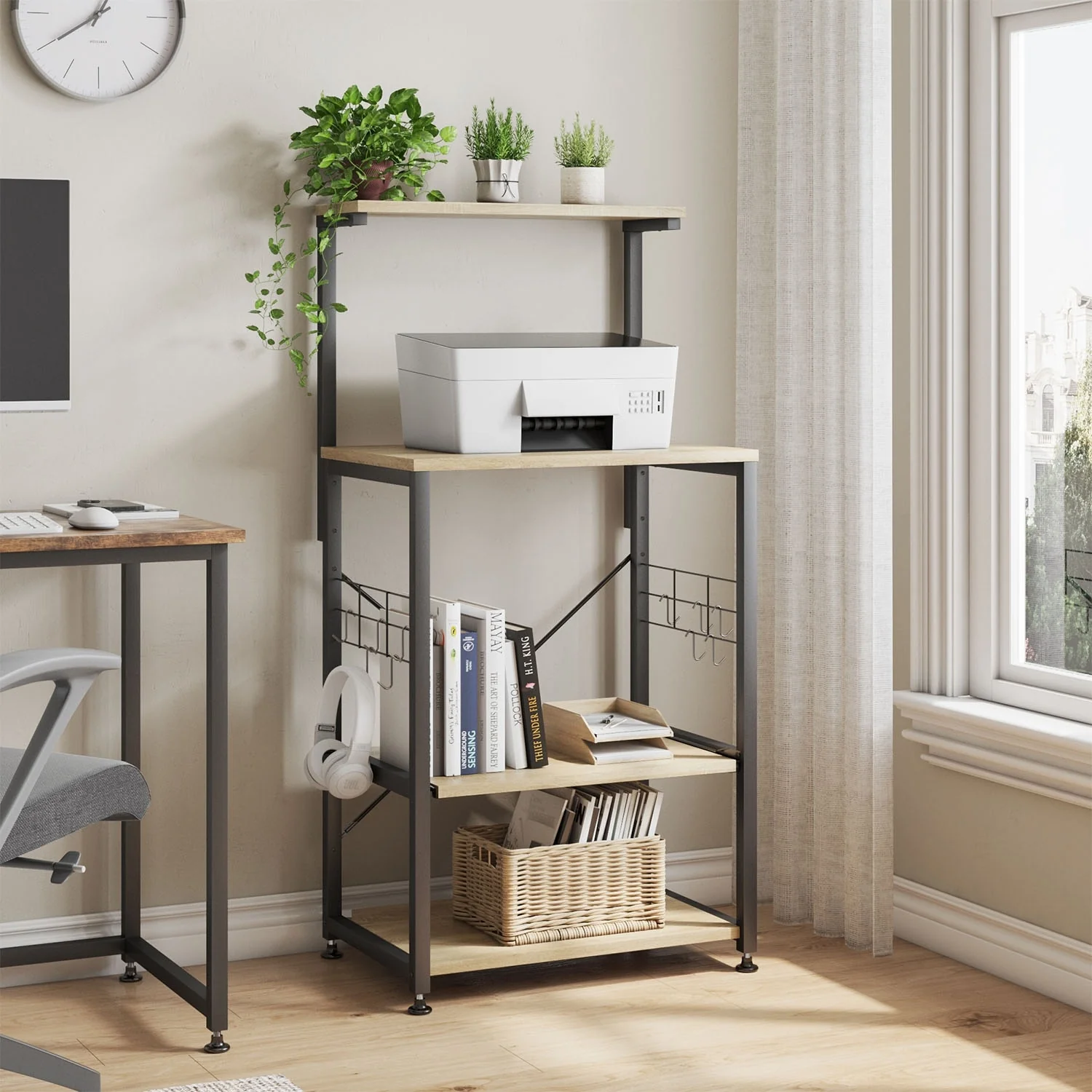 Kitchen Bakers Rack with Storage Shelves &USB Outlets, Microwave Oven Stand Kitchen Shelf Organizer