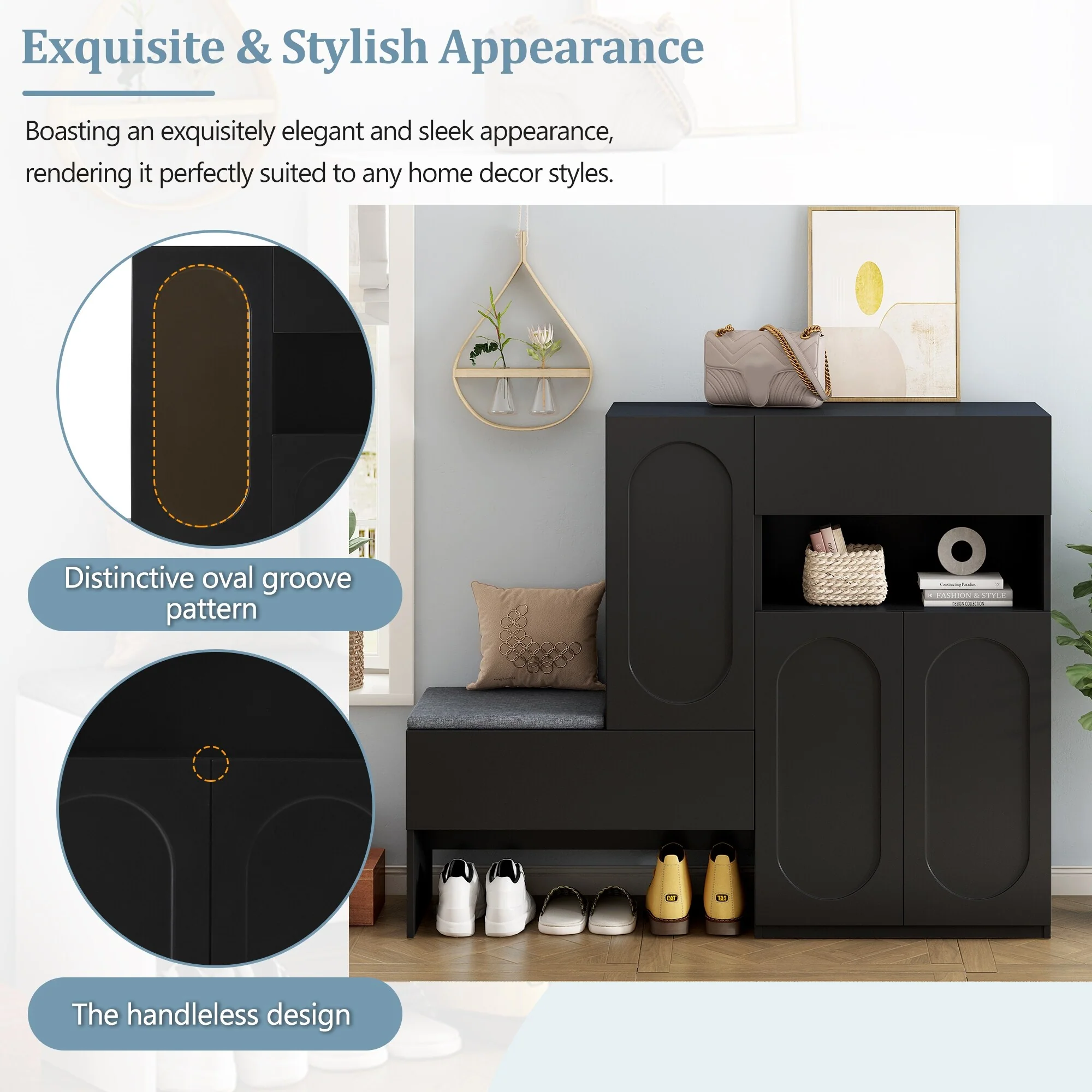 2-in-1 Shoe Cabinet with Bench, Entryway Storage Cabinet, Space-Saving Shoe Rack Organizer with Adjustable Shelves