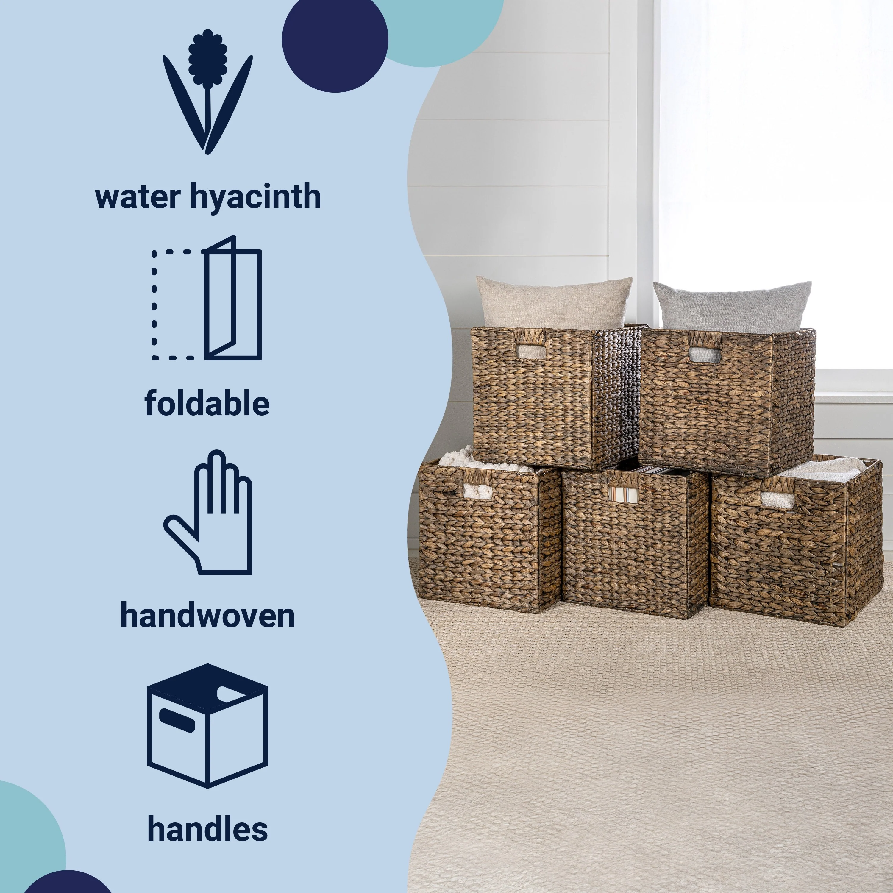 Collapsible Storage Cube Basket with Handles (Set of 5)