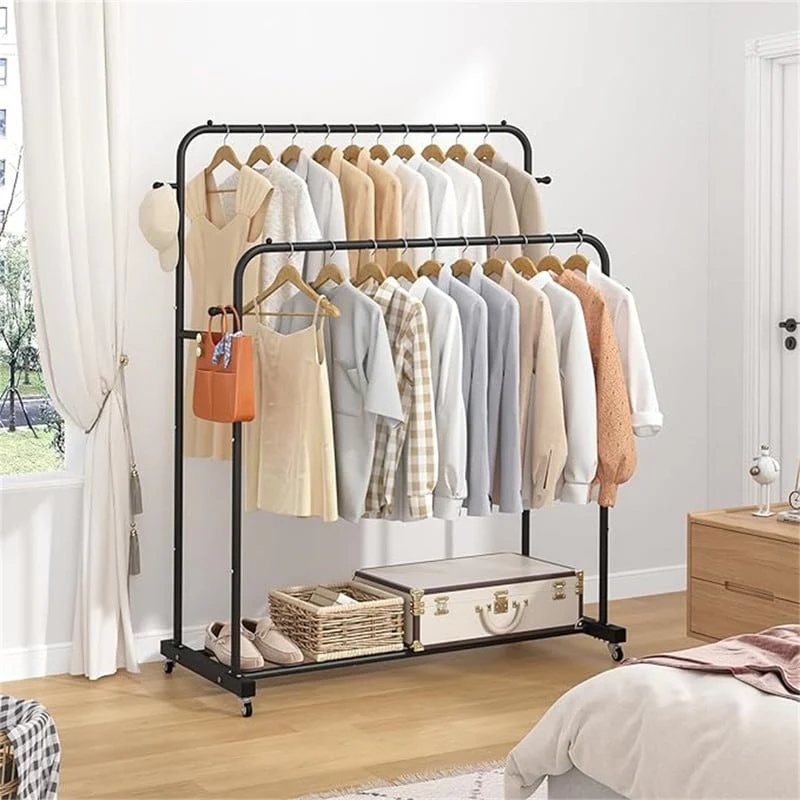 Double Rods Garment Rack with Wheels - 16.73