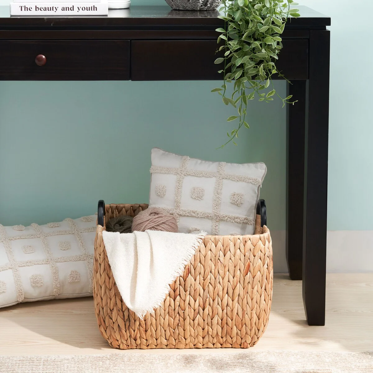 Ludmilla Rectangular Multi Purpose Water Hyacinth Woven Wicker Baskets with Handles - 16