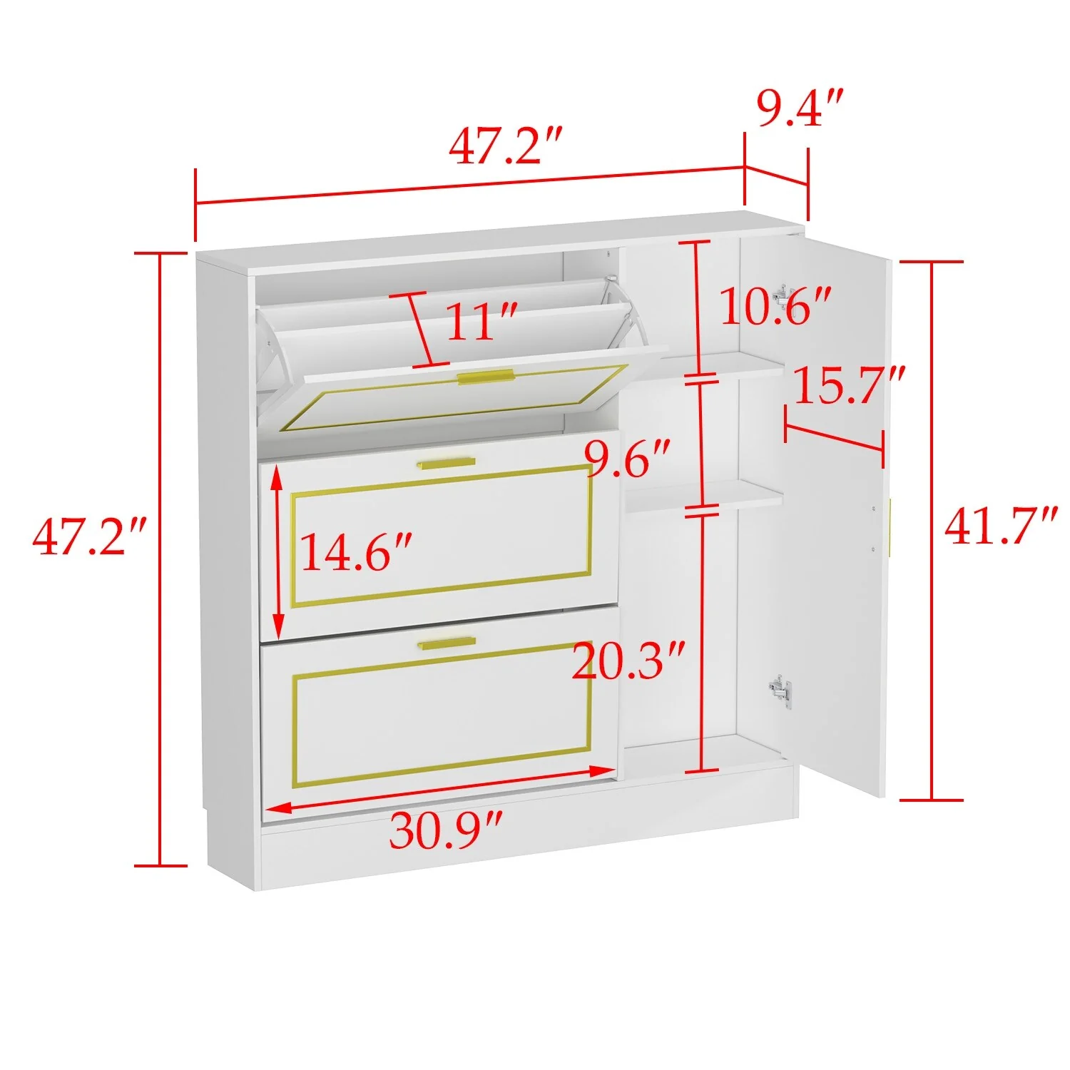 Fold-Out Shoes Cabinet Storage Cabinet Dresser Chest(Black/White)