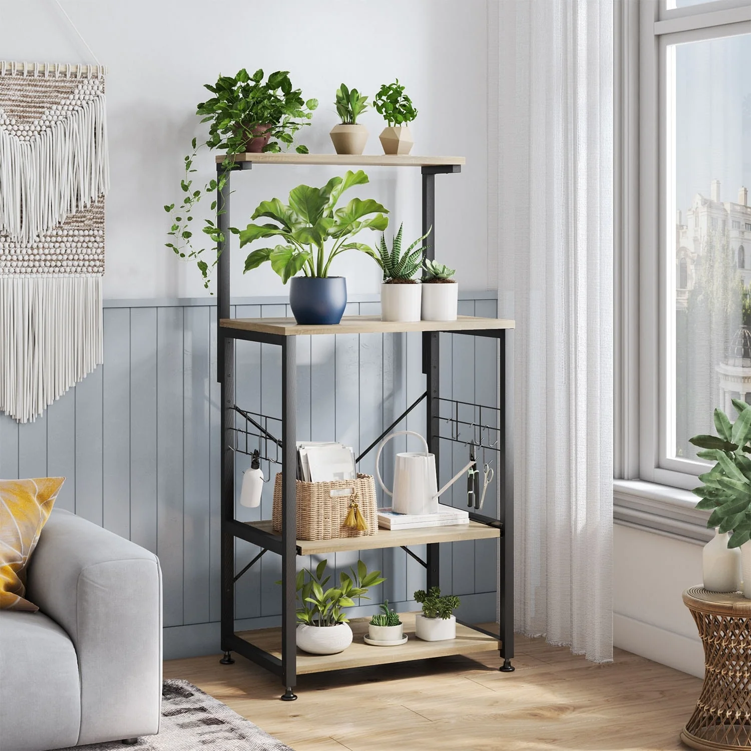 Kitchen Bakers Rack with Storage Shelves &USB Outlets, Microwave Oven Stand Kitchen Shelf Organizer