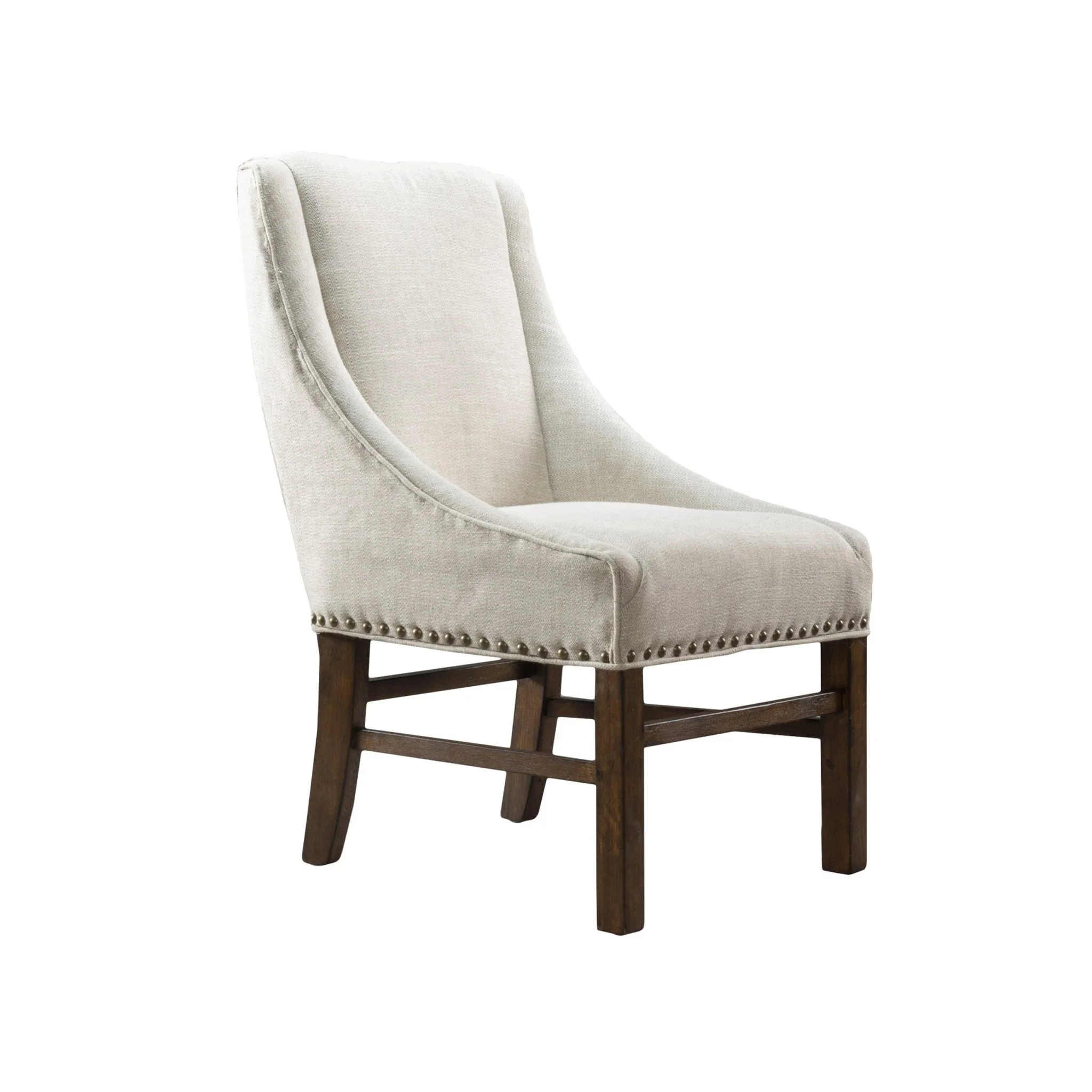 Upholstered Dining Chair with Wing Back, Slide Arm and Nail Head Trim