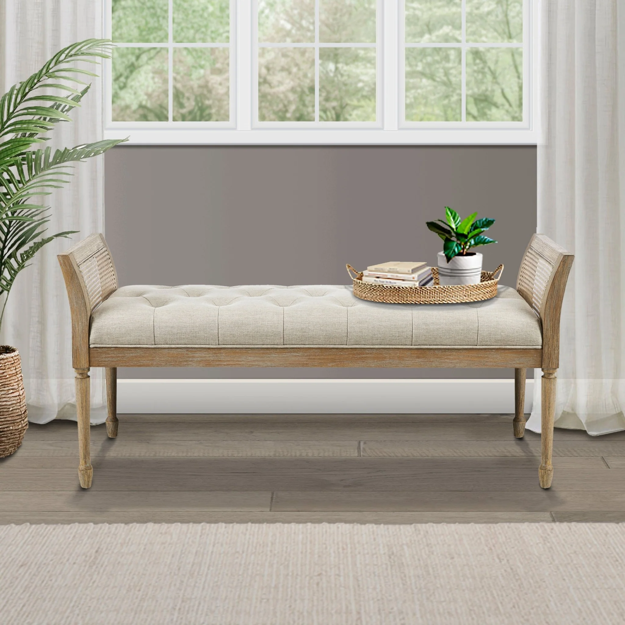 Accent Bench with Cane Frame and Tufting Detailing