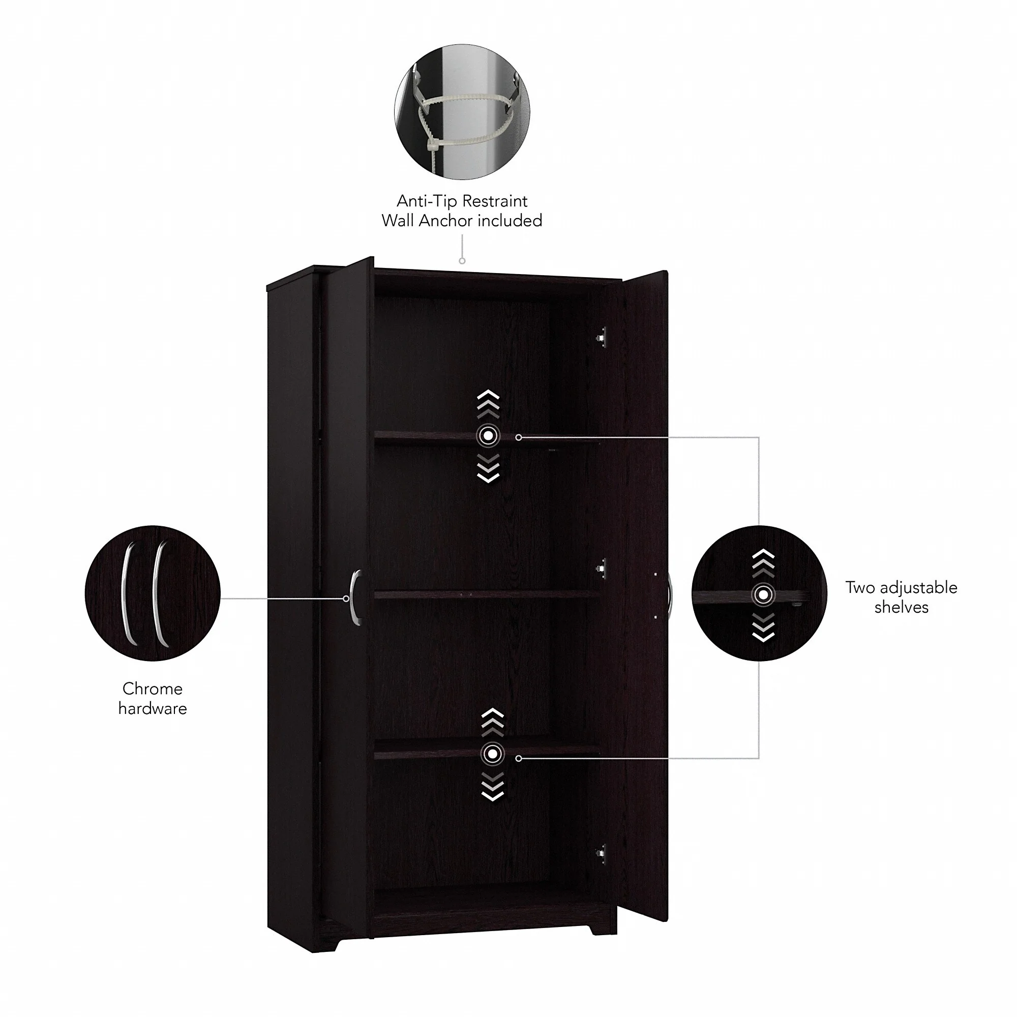Cabot Tall Kitchen Pantry Cabinet with Doors by Bush Furniture