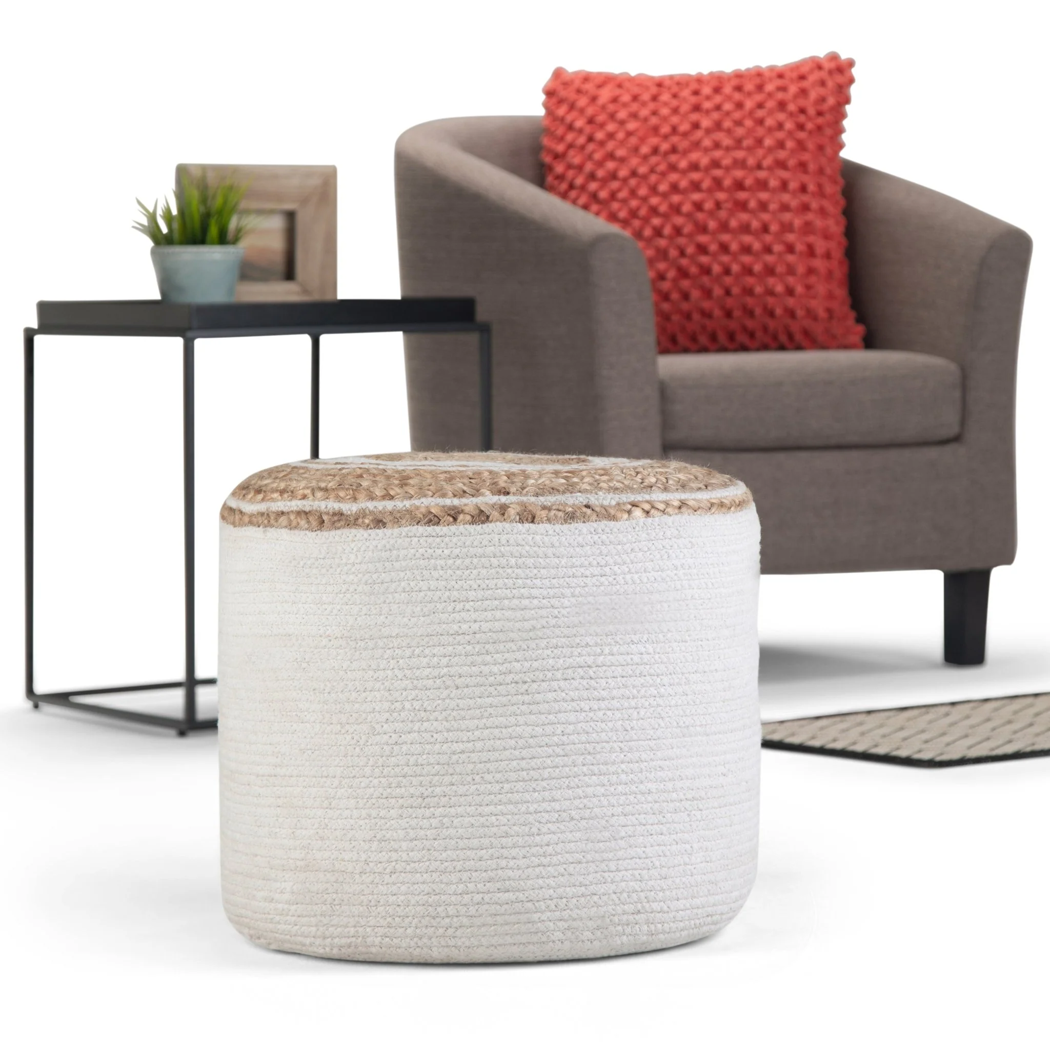 Tranquilique Multi-functional Round Pouf with Hand Braided Jute