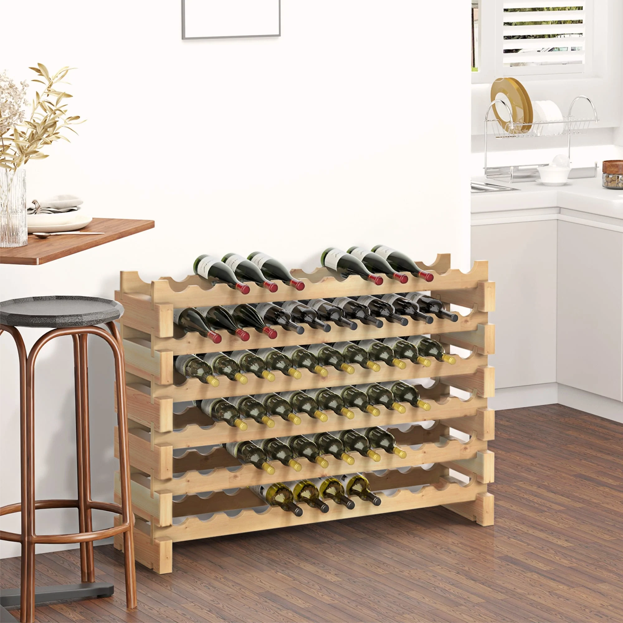 HOMCOM Stackable Wine Rack, Modular Storage Shelves, 72-Bottle Holder, Freestanding Display Rack for Kitchen, Natural
