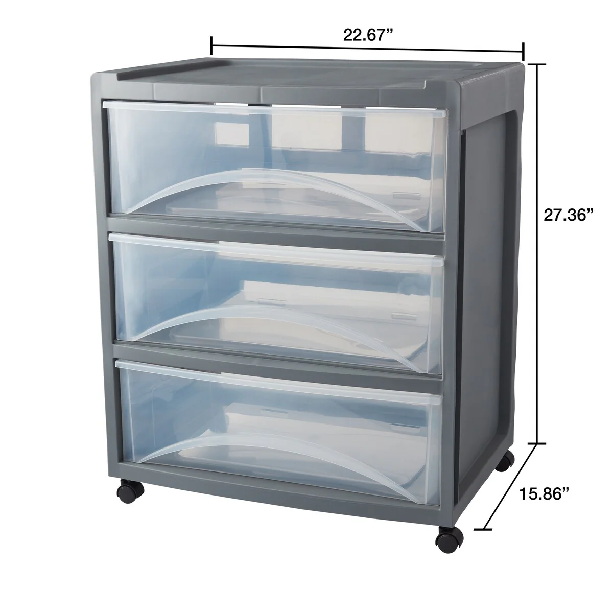 STARPLAST Wide 3 Drawer Plastic Storage Cart, Grey