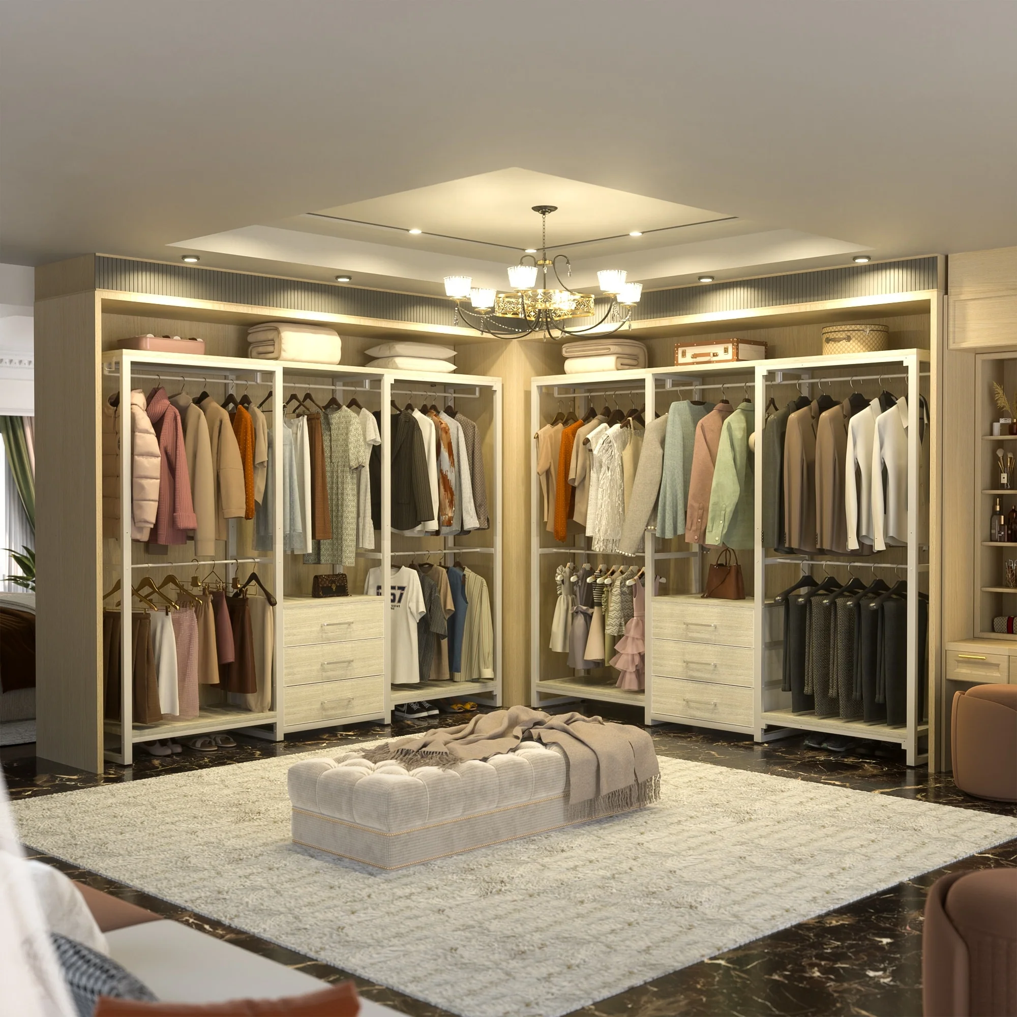 65.6'' Heavy-duty Garment Rack, Freestanding Closet Organizer with Fabric Drawers and 5 hanging Rods