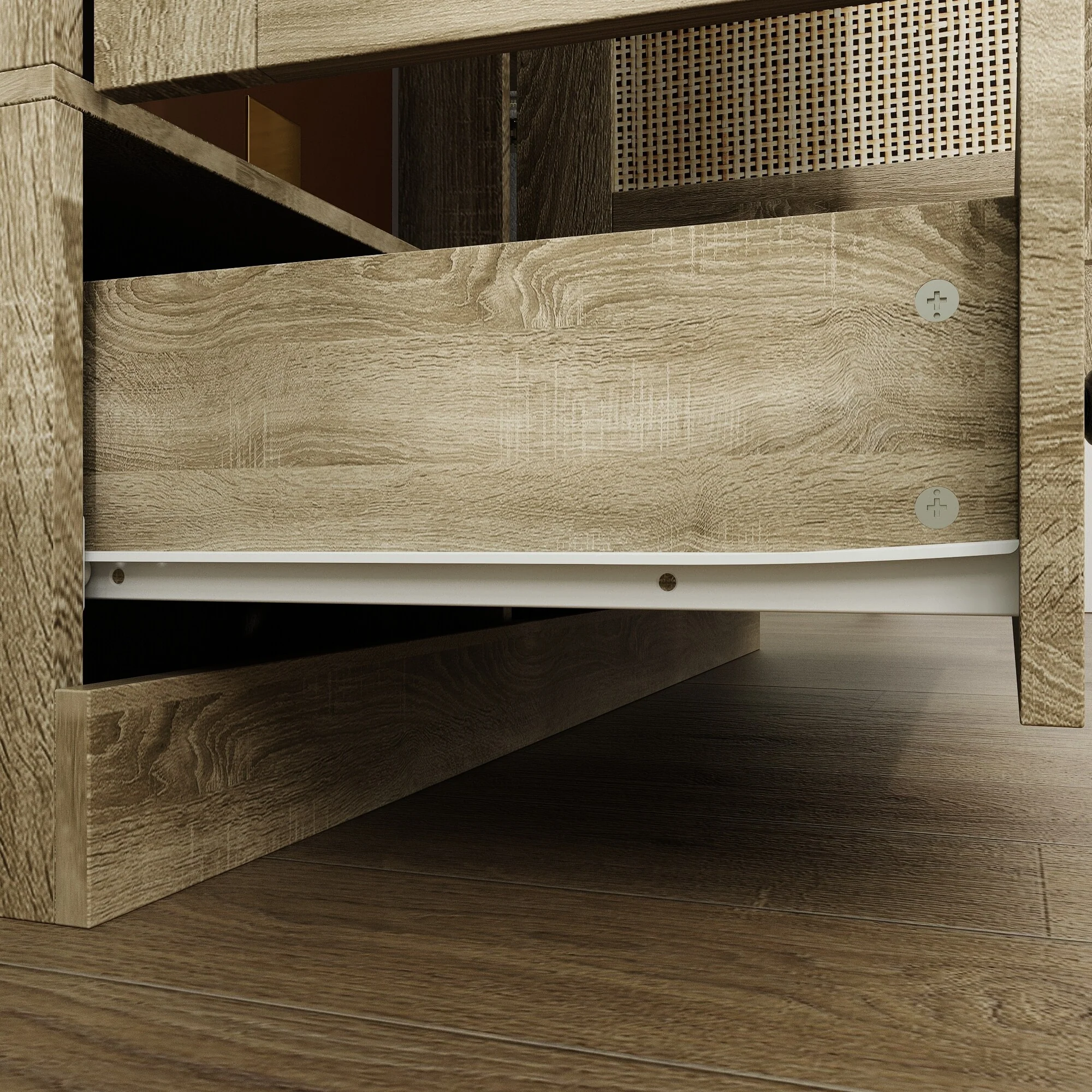 Large Storage Wardrobe Versatile Rattan Door Closet with Deep Drawers