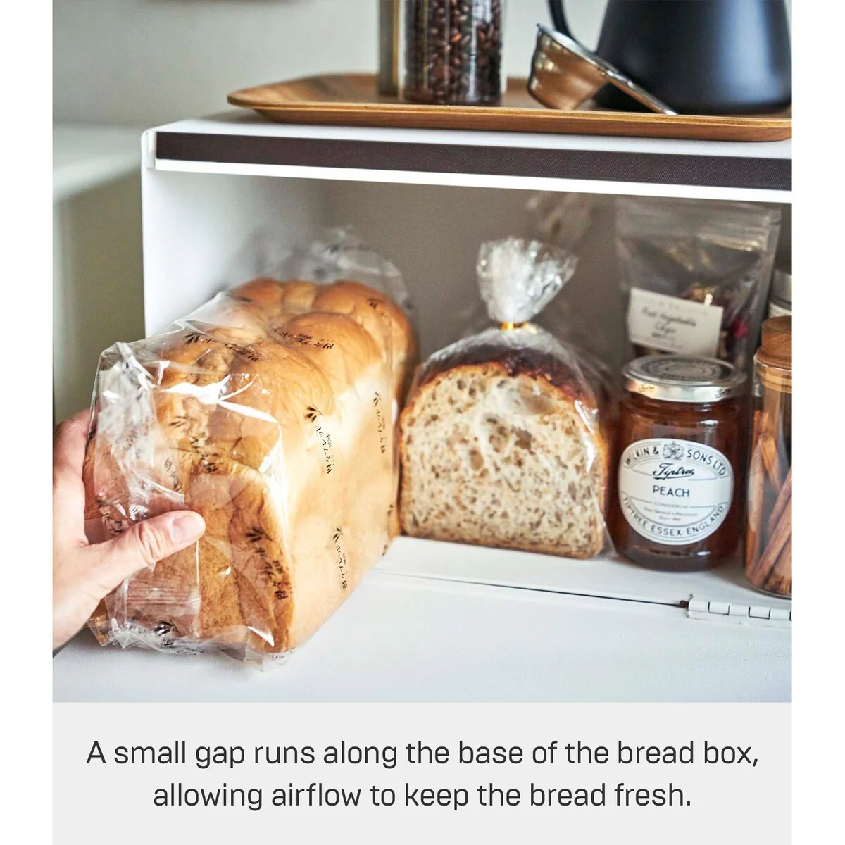 Yamazaki Home Bread Box - Two Styles, Steel, Horizontal, Holds 22.2 lbs - L 13.58 x W 15.75 x H 9.45 inches