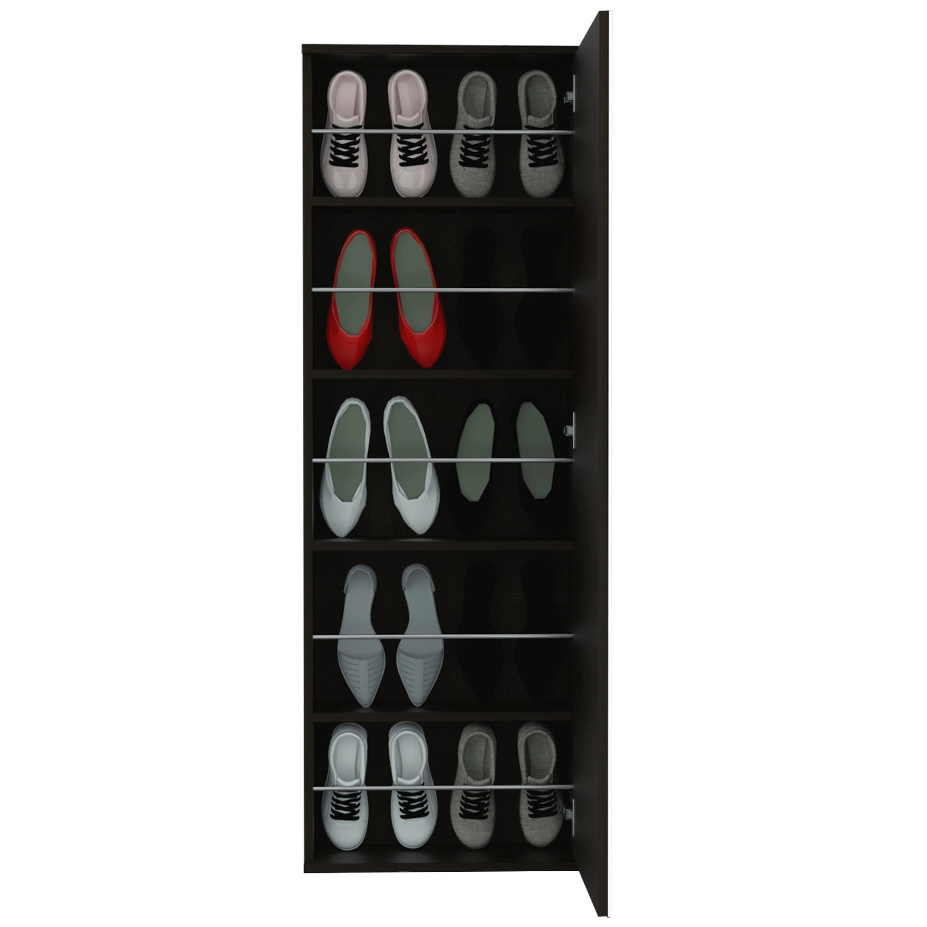 Leto Wall Mounted Shoe Rack With Mirror - N/A