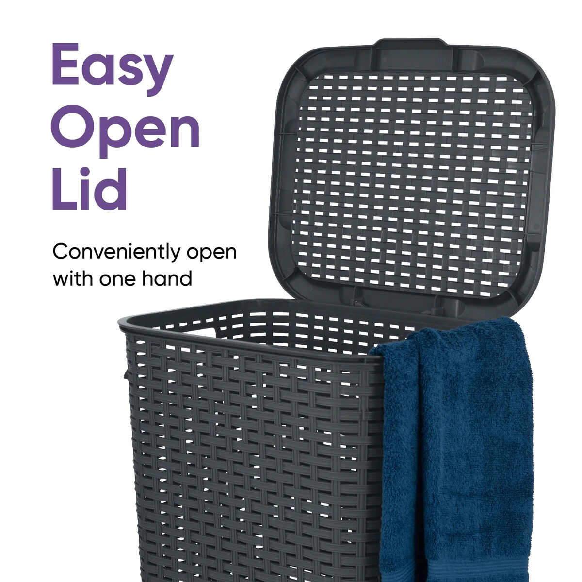 Superio Plastic Wicker Laundry Hamper with Lid Large Capacity - Capacity: 60l