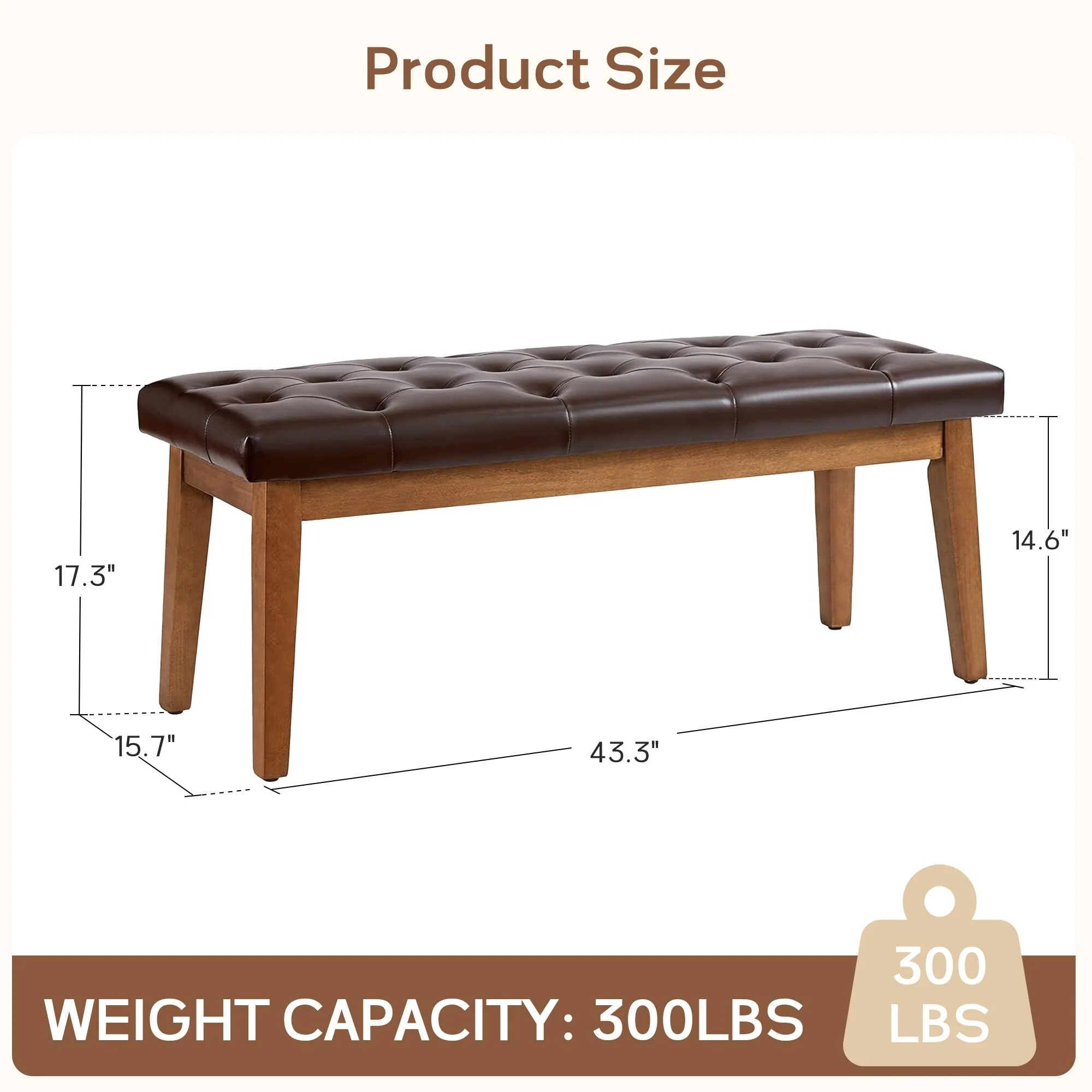 Button-Tufted Bench for End of Bed, Entryway Bench Beige/ Black/ Brown Solid Wood, Leather, Fabric 44-inch