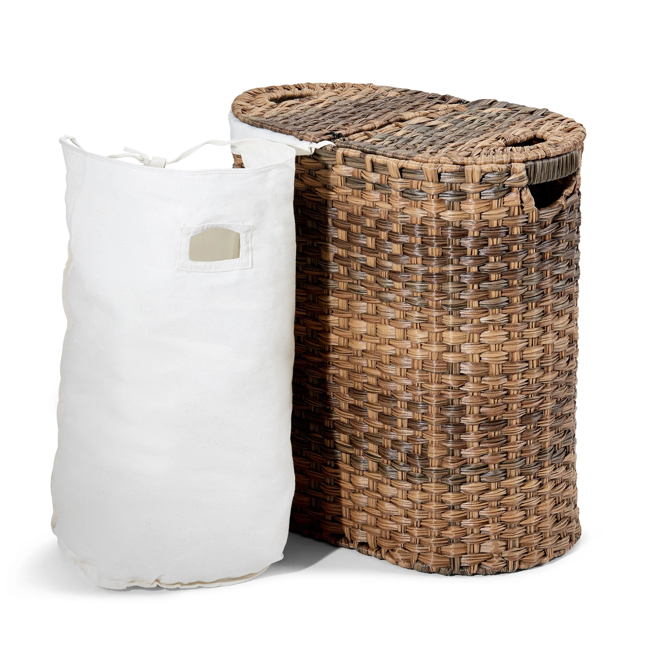 Seville Classics Handwoven Lidded Oval Double Laundry Hamper