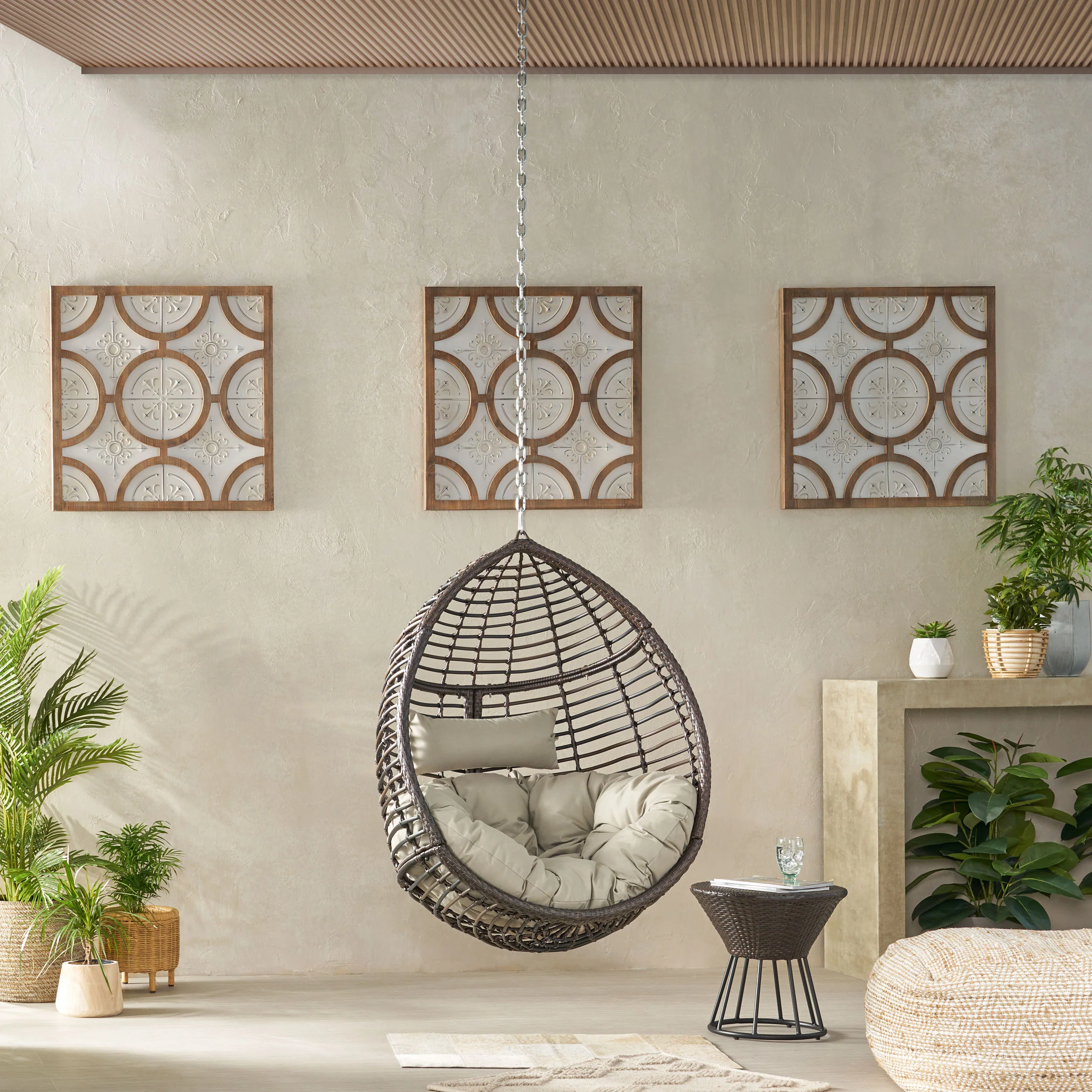 Relished Outdoor Rattan Hanging Chair with Seat Cushion and Teardrop Shape