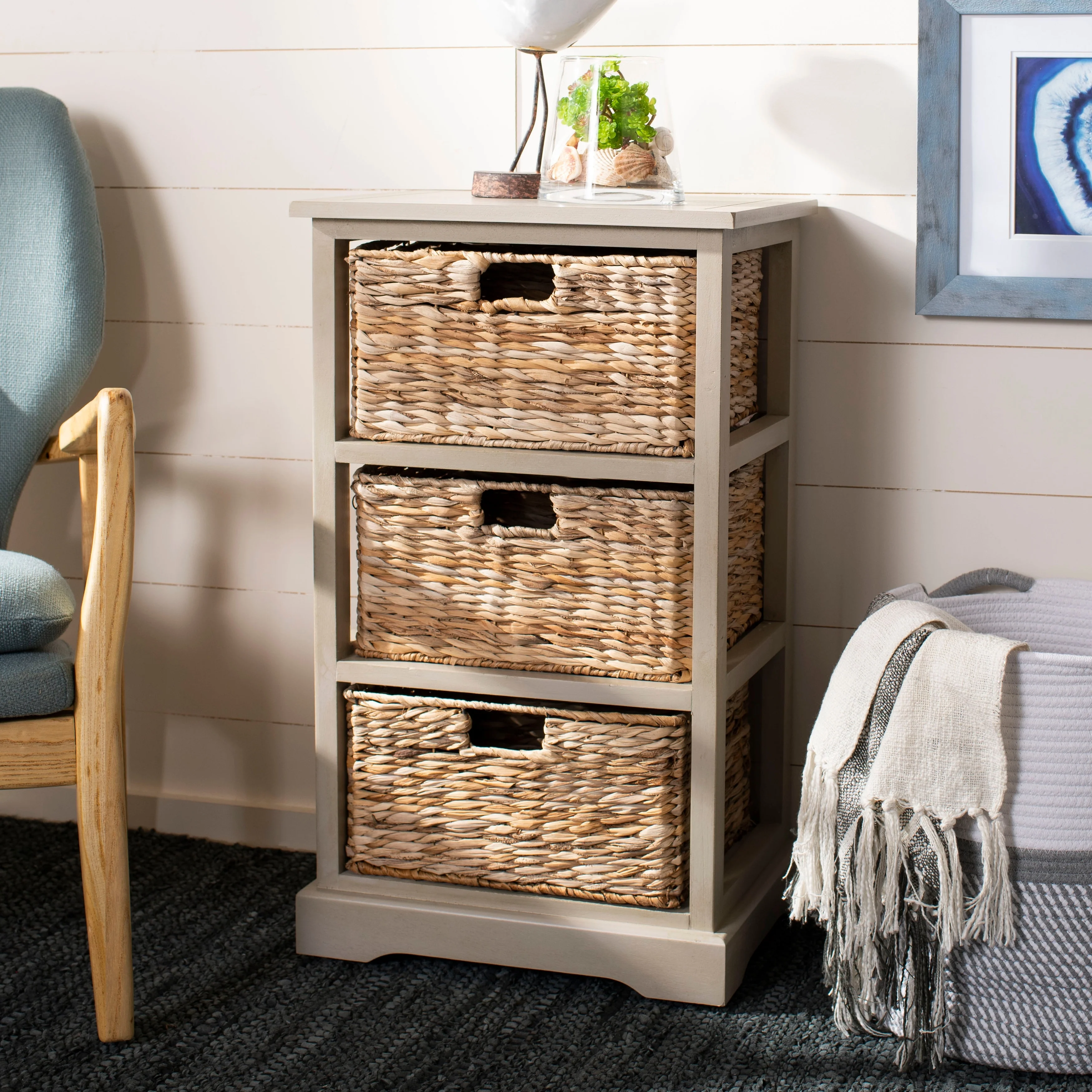 SAFAVIEH Evaline Distressed Black 3 Wicker Basket Storage Unit - 17.3