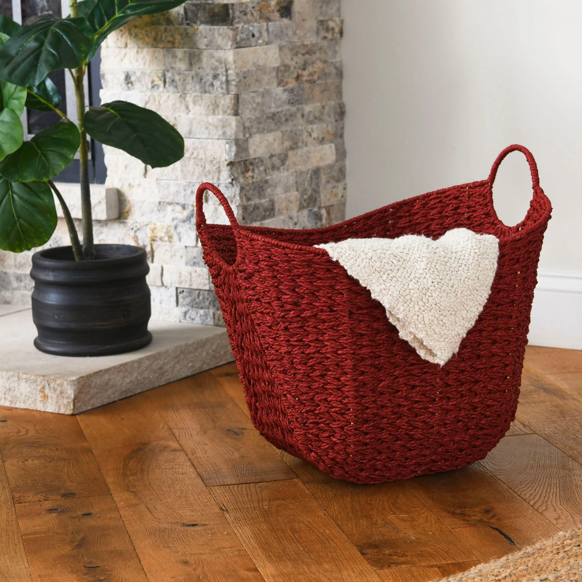 Household Essentials Woven Paper Rope Storage Basket with Handles