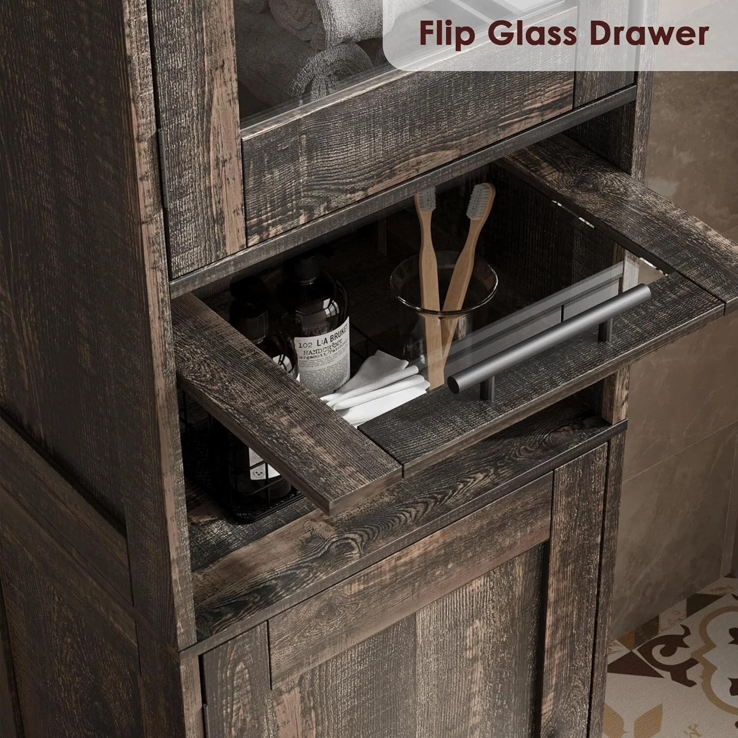 Tall Bathroom Cabinet, Linen Storage Cabinet with Doors and Adjustable Shelves and Drawer