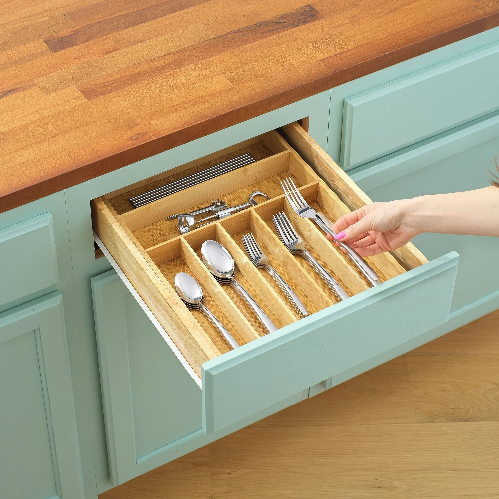JoyJolt 7 Compartment Bamboo Drawer Organizer