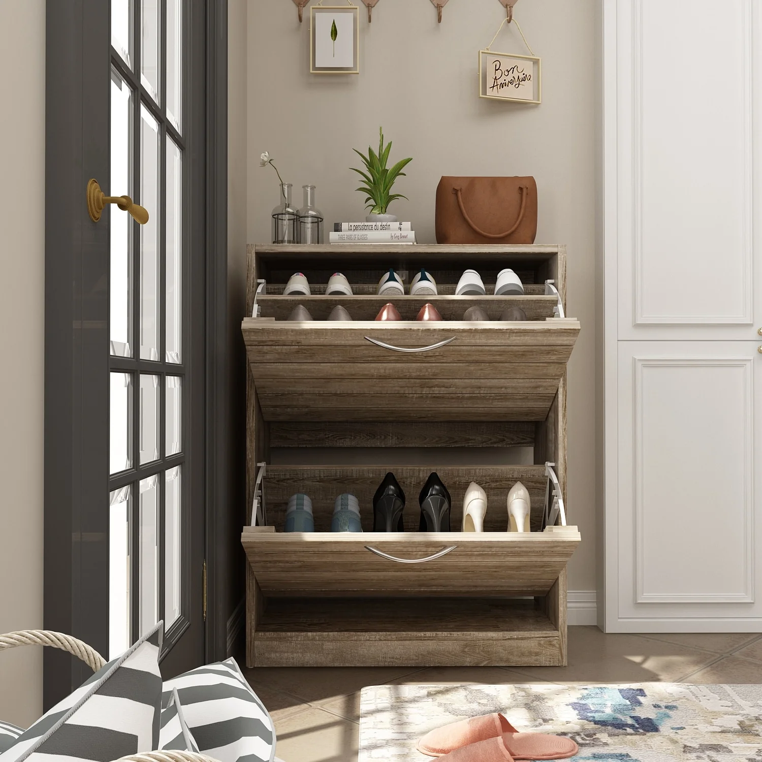 FUFU&GAGA 2 Tiers Shoe Rack Cabinet Shoe Cabinet Space-Saving