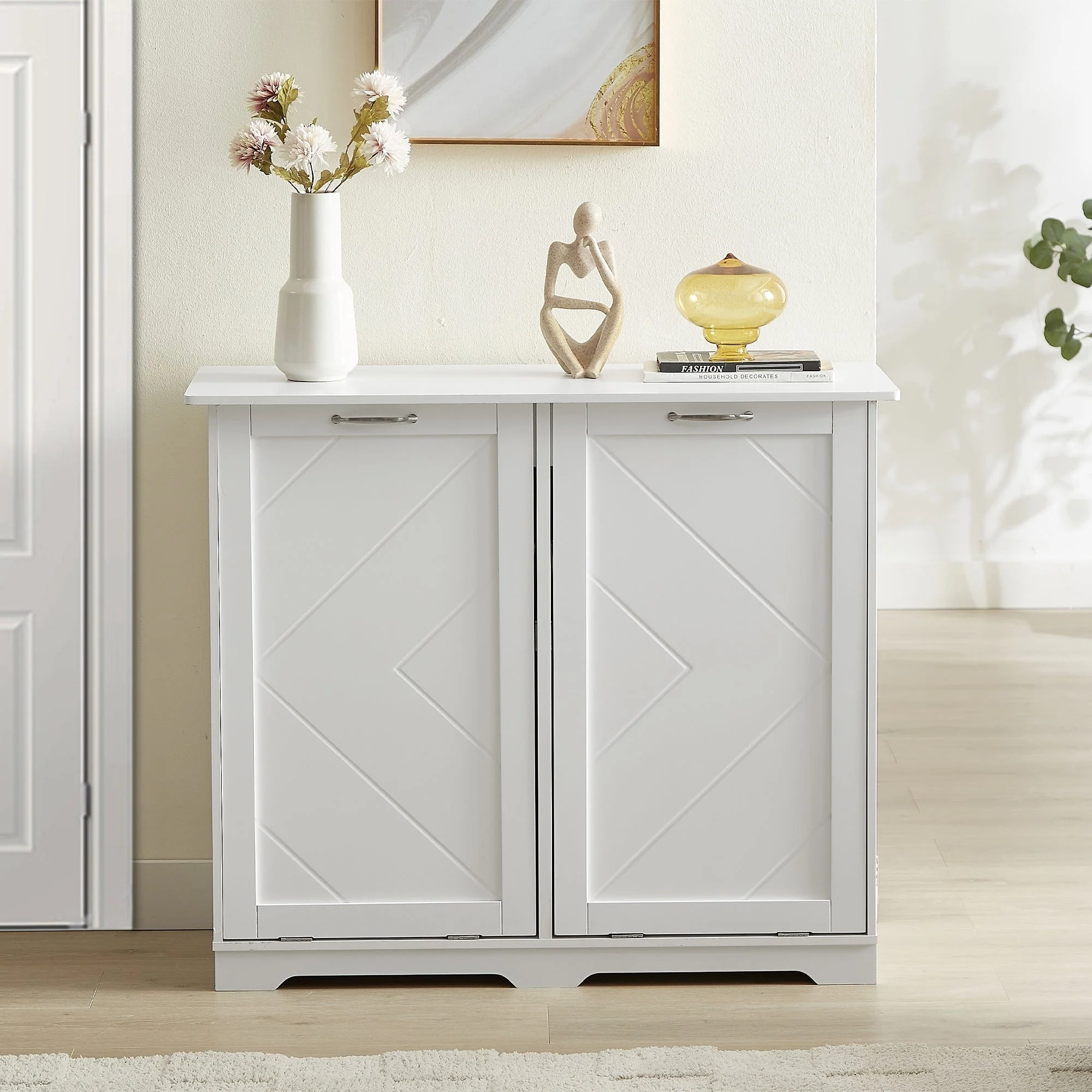 Double Tilt Out Trash Cabinet Free Standing 10 Gallon Recycling Trash Can Cabinet with negative ion and deodorizing function