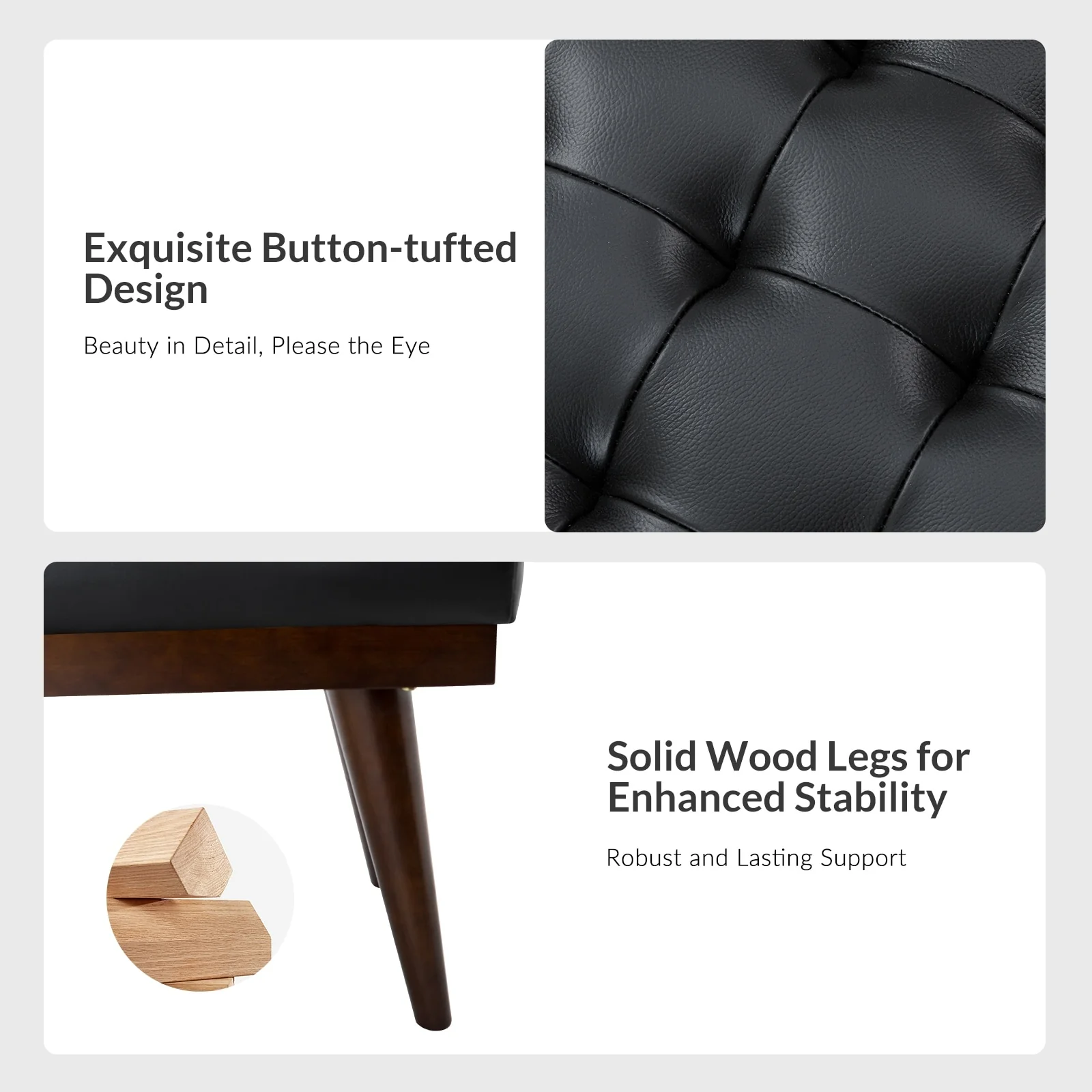 Felisa Modern Genuine Leather Tufted Bench With Solid Wood Base By HULALA HOME
