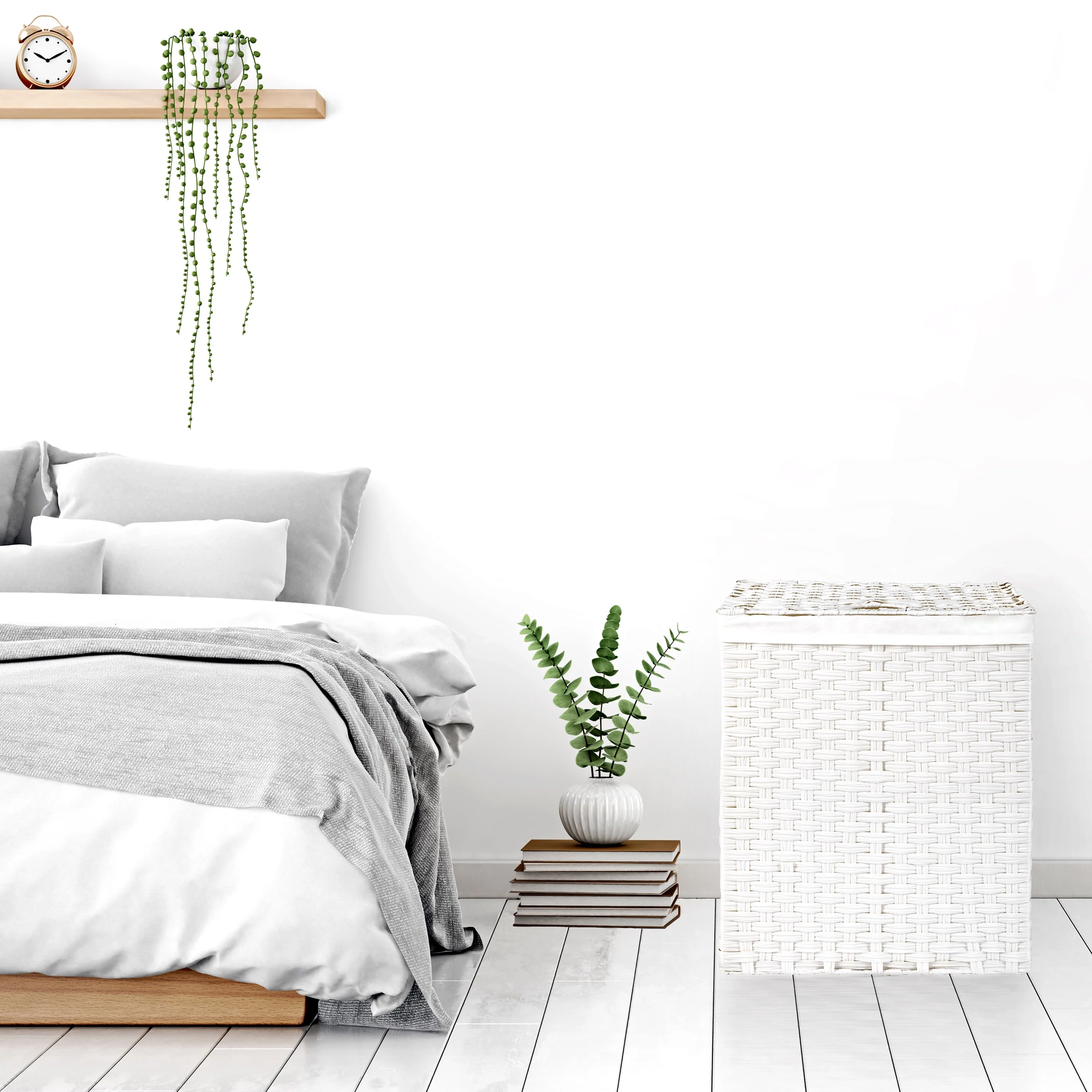 Seville Classics Lidded Foldable Portable Rectangular Laundry Hamper Basket with Washable Liner