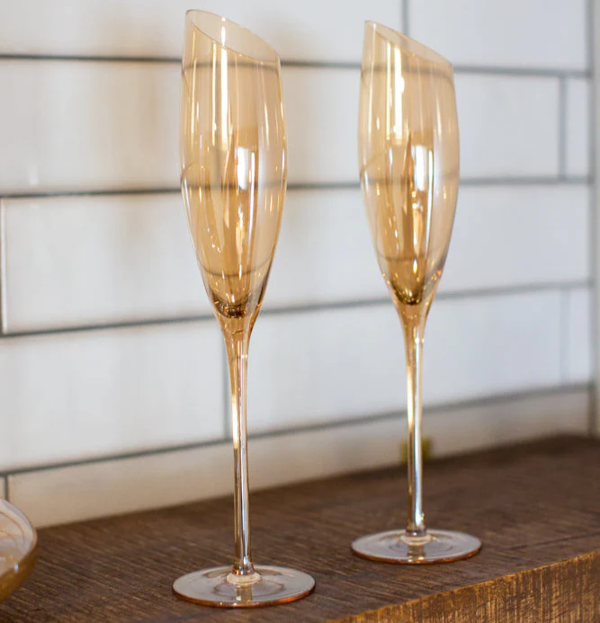 Slant Collection Champagne Glasses, Set of 2, Gold