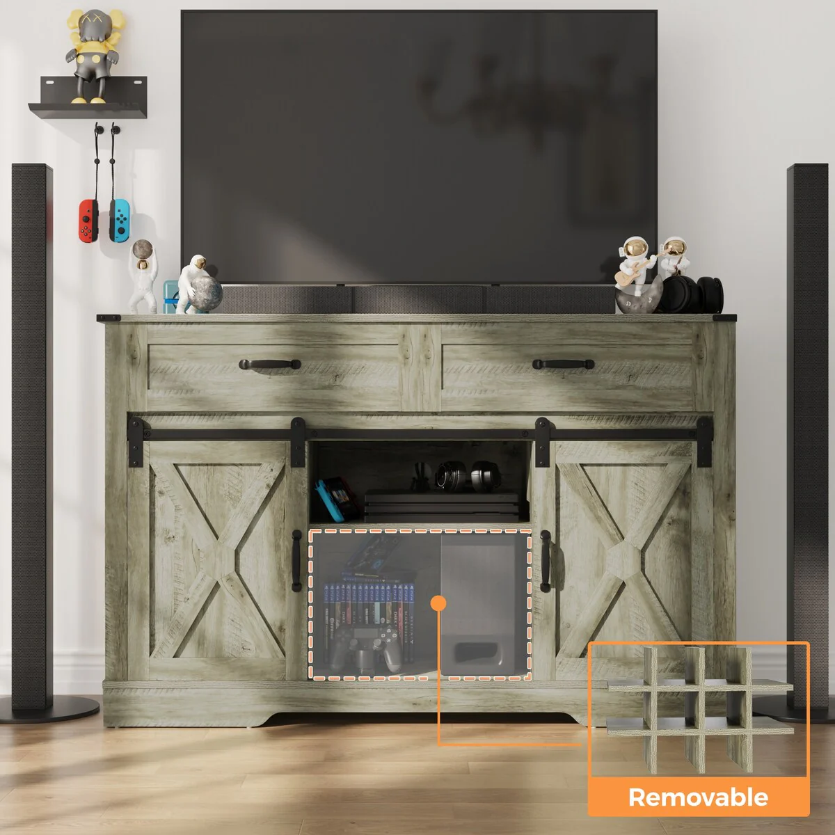 Royalcraft 51.96 Inch Bar Cabinet with Wine Rack and Large Storage