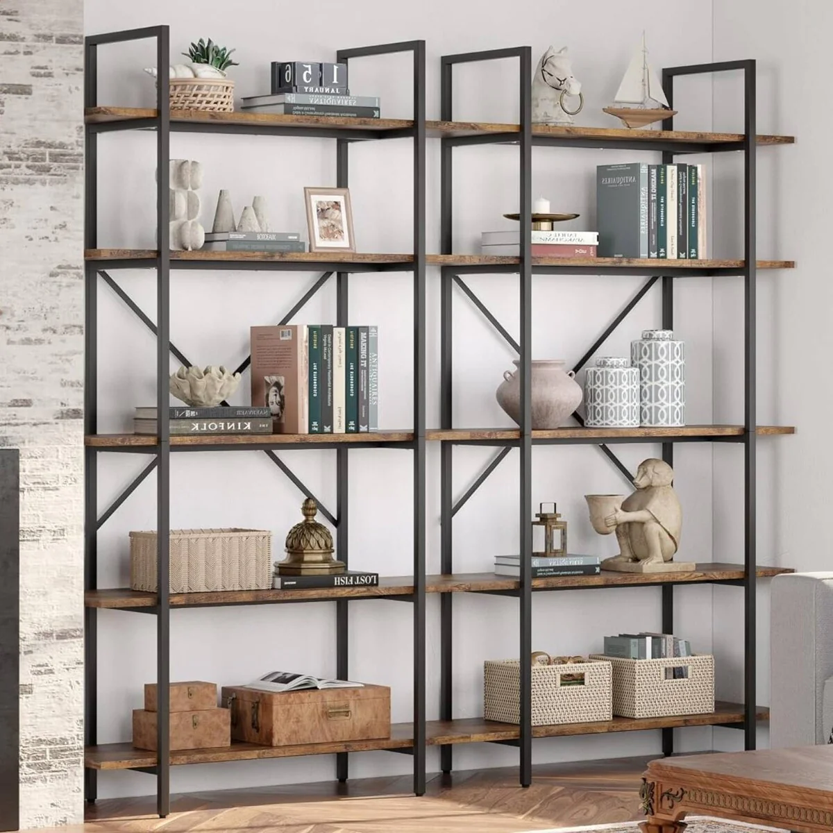 5 Tier Tall Bookcase with Open Display Shelves - N/A