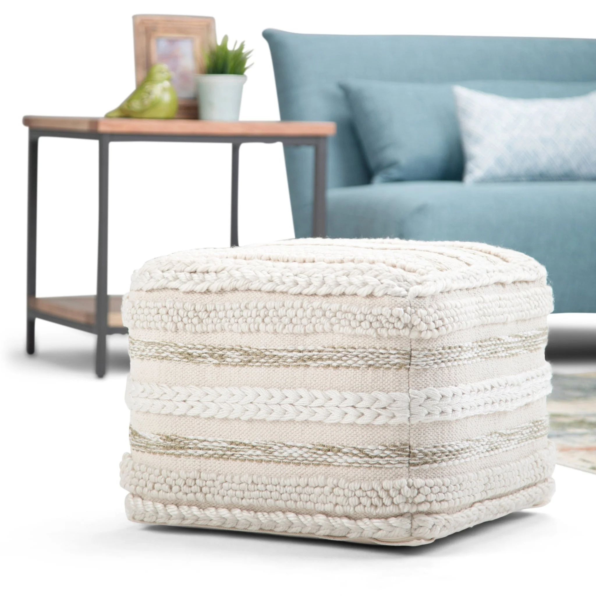 Zenarique Handcrafted Cotton Woven Pinstripe Pouf