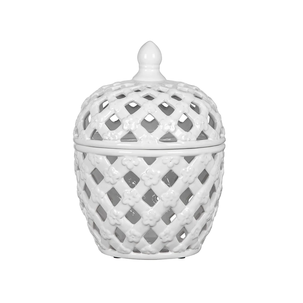 Brackets Ceramic Lidded Jar with Lattice Design and Tiny Flower Pattern
