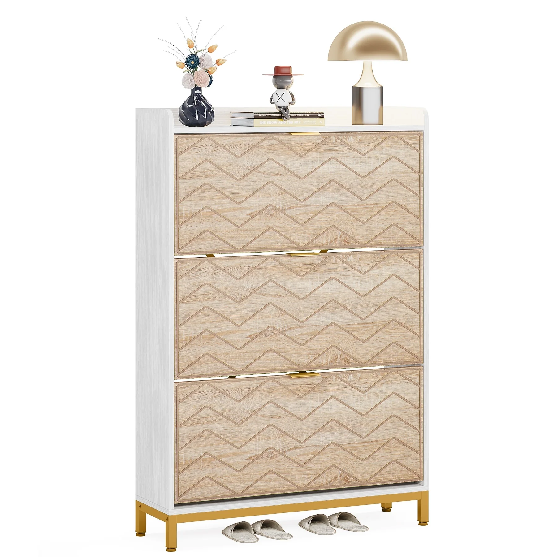 Slim Shoe Cabinet, Freestanding 24 Pair Shoe Rack Organizer