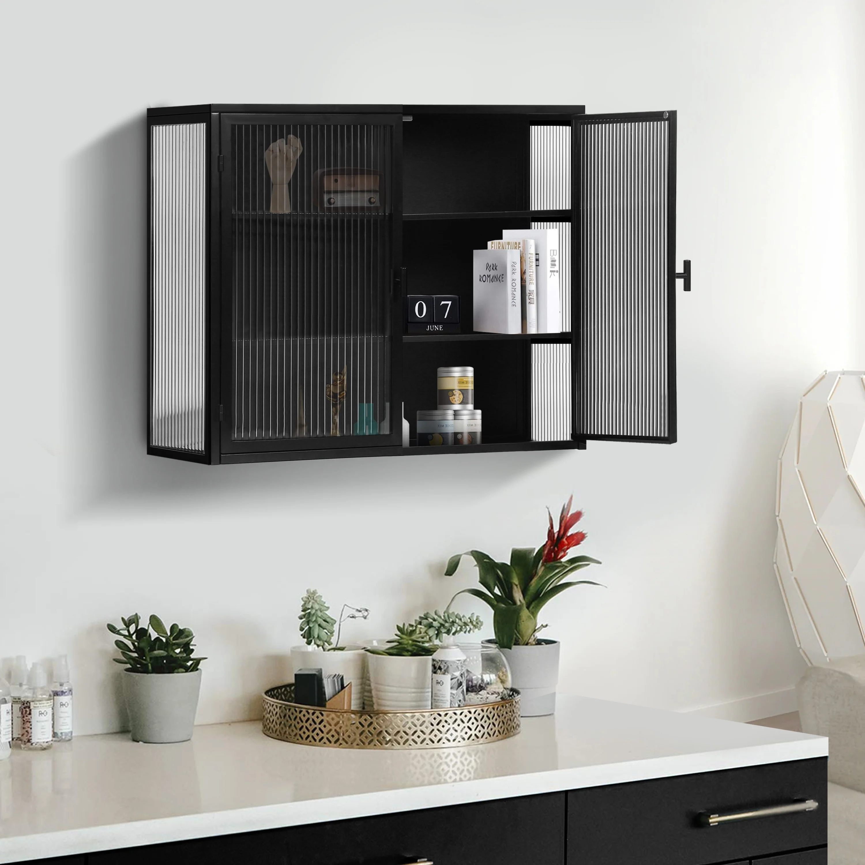 Retro Style Glass Door Wall Cabinet